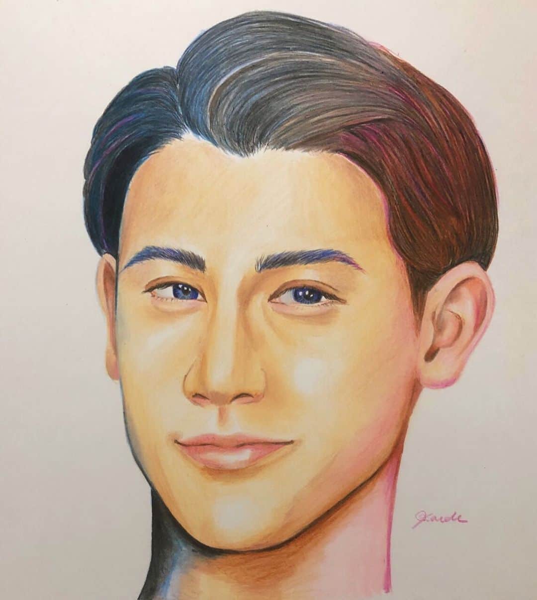 国山ハセンのインスタグラム：「伊藤楓アナ作  本当に有難うございます。念願でした。  彼女の才能には尊敬しかありません。 個人的には青とピンクの色合いに感激しました。  これからも彼女の作品に期待しています！！皆さんも是非彼女のアカウントで作品をご覧下さい。  #伊藤楓 #国山ハセン #グッとラック #tbsアナウンサー  #tbs」