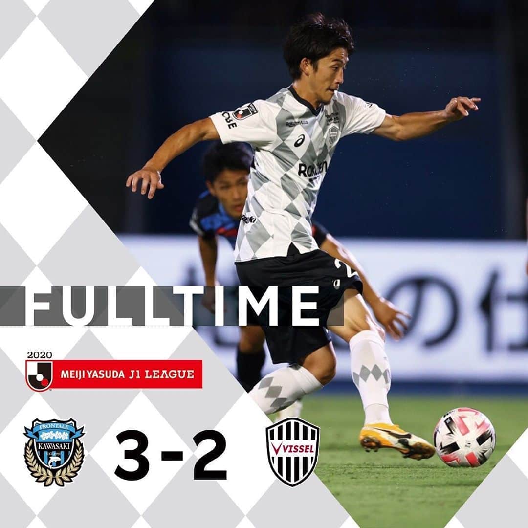 のインスタグラム：「[FULLTIME]  . KAWASAKI FRONTALE　3‐2　VISSEL KOBE . 1-0 YU KOBAYASHI(8') 1-1 KYOGO FURUHASHI(23') 1-2 NORIAKI FUJIMOTO(59') 2-2 LEANDRO DAMIAO(83') 3-2 TAISEI MIYASHIRO(85') . #vissel #visselkobe #ヴィッセル神戸 #WeAreKobe #神戸 #kobe #一致団結 #JLeague #jリーグ #KobeForeverForward #DAZN」