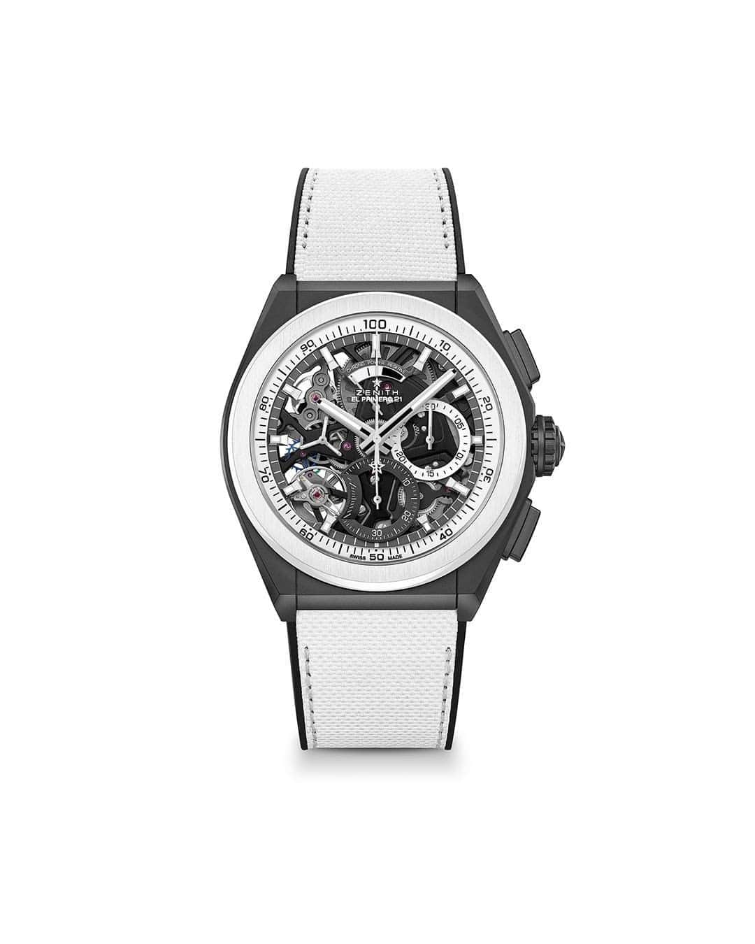 ゼニスのインスタグラム：「#Defy21: A display of high-frequency precision without the chromatics. DEFY 21 Black & White, a limited edition of 100 pieces available now from the Zenith online boutique.  #Zenith #ZenithWatches #Watches #Watch #Watchesofinstagram #Watchfam #WatchoftheDay #Luxury #WatchAddict #Watchcollector #Horology #DailyWatch #ElPrimero #Chronograph」