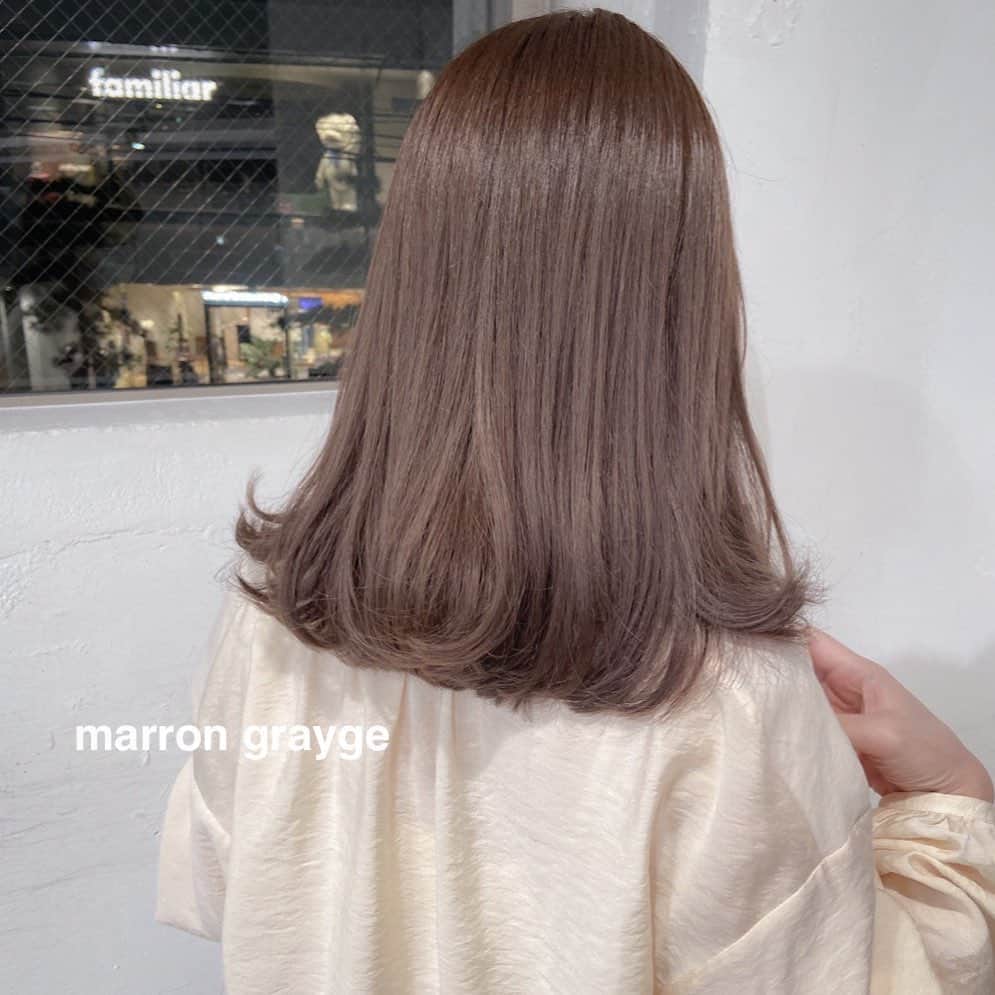 佃加菜のインスタグラム：「淡色クリーミーな marron grayge🌰🍂 退色した黄色味の色味から、 秋らしくこっくりとした色合いに♡ 暖色のベージュがとっても素敵でした♡！ . 毛先がはねるスタイルも、媚びてなくて可愛い！」