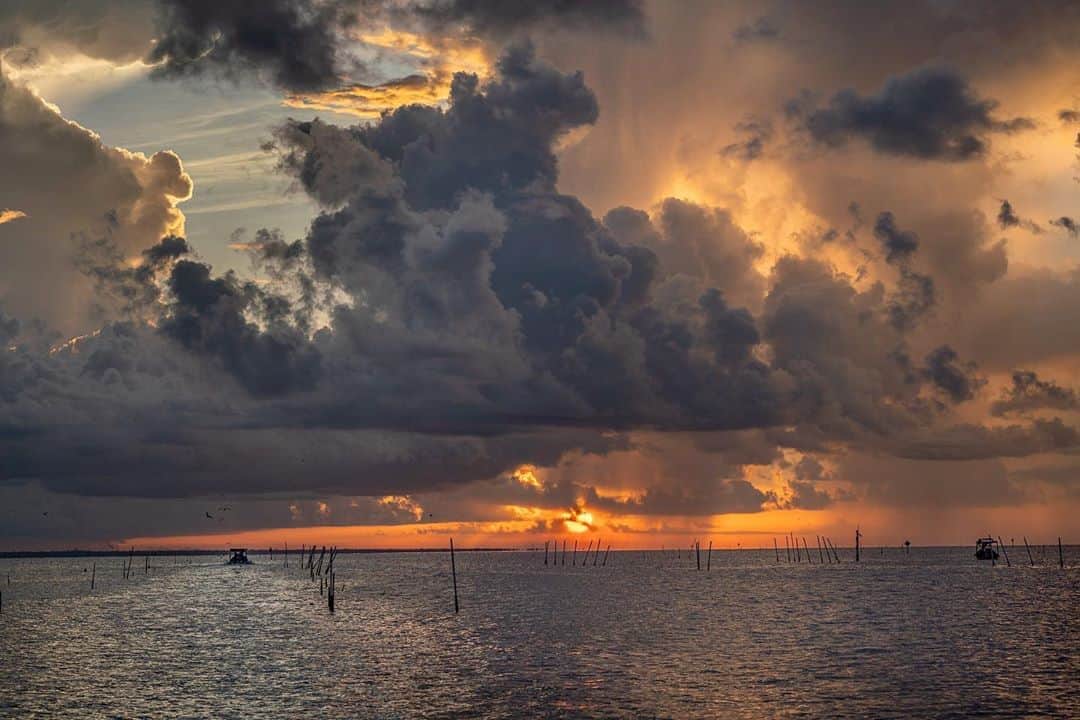 National Geographic Creativeさんのインスタグラム写真 - (National Geographic CreativeInstagram)「Photos by @carltonward  On assignment for @insidenatgeo making a Last Wild Places film about the importance of protecting the Florida Wildlife Corridor. We experienced some magical light as we followed clam farmers through their daily work in the nearshore Gulf of Mexico around Cedar Key, where the water quality of the estuary depends on conserving the wild and timber lands upstream on the Suwannee River. The first two photos show sister and brother Gretchen and Ian Stone (@gretchstone) on their morning commute to their clam lease before and during sunrise. The last photo, a drone shot, shows the oyster bars and barrier islands that structure the estuary around Cedar Key. The film our team captured during these late summer days is going to be powerful. Please follow @carltonward @pathofthepanther and @fl_wildcorridor as the story unfolds. #LastWildPlaces #KeepFLWild」9月10日 2時19分 - natgeointhefield