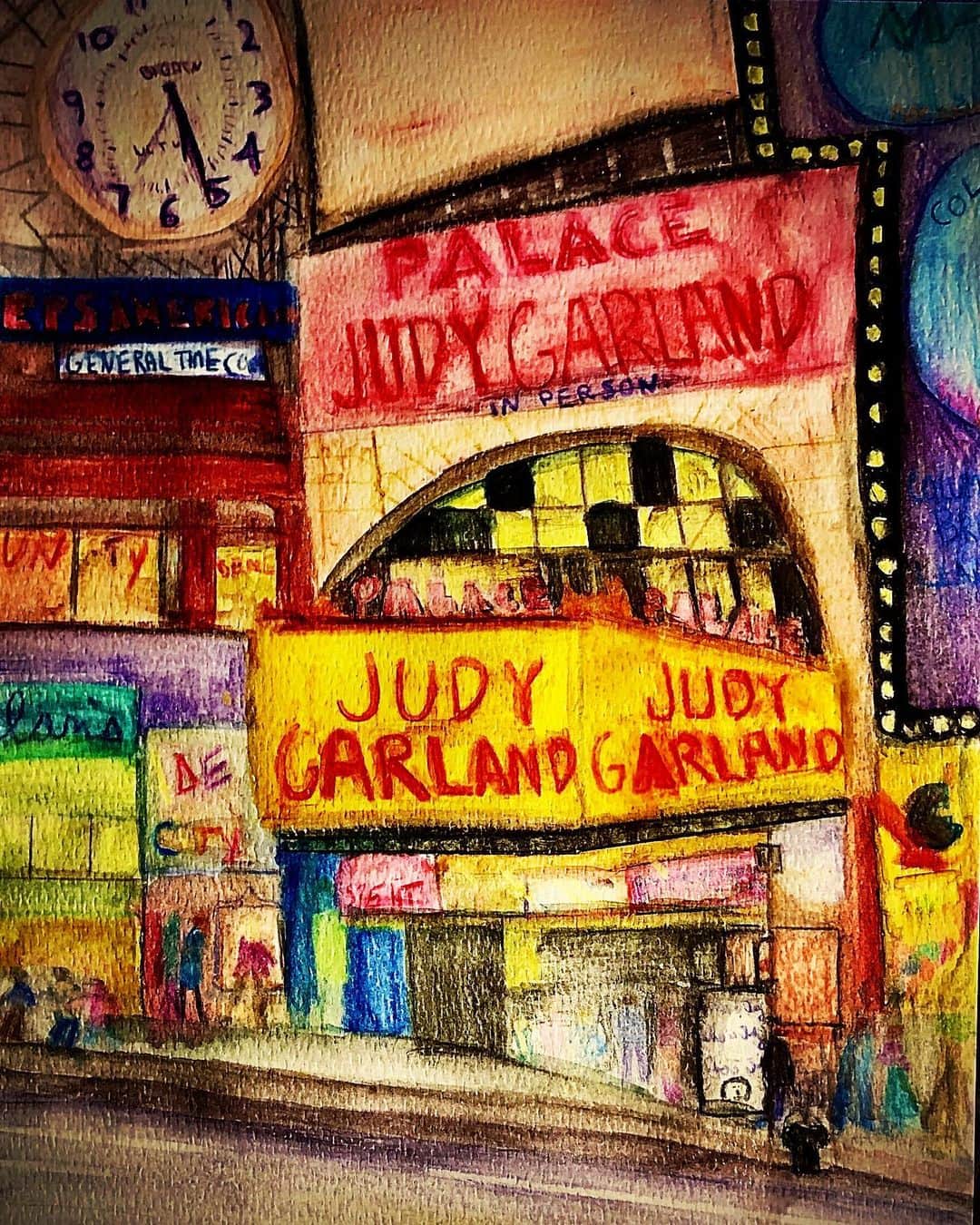 リンジー・クラフトのインスタグラム：「“this ones called that’s the girl from the rainbow movie” #watercolorpainting #thisonescalled  #watercolorpencils @bygonebroadway」