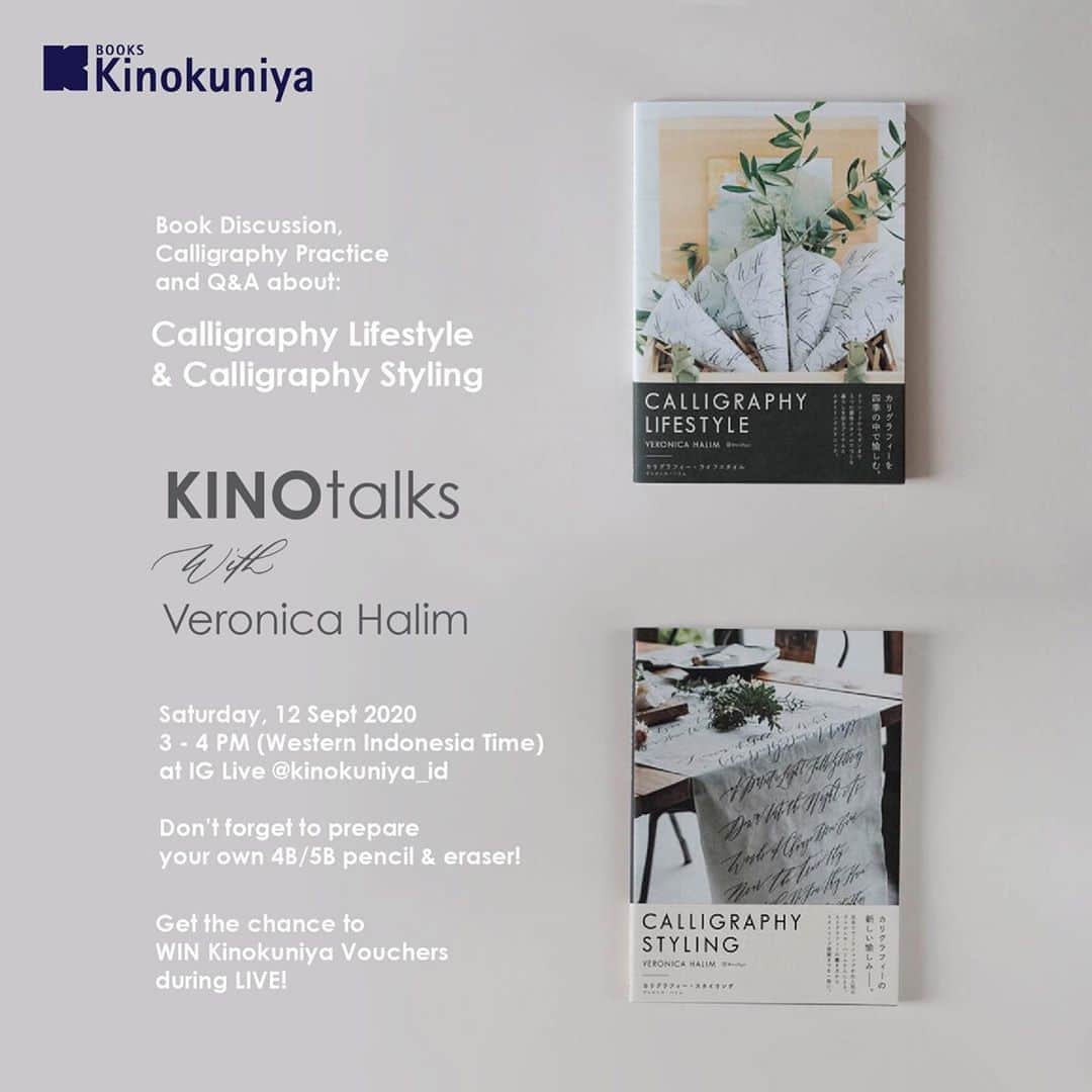 Veronica Halimさんのインスタグラム写真 - (Veronica HalimInstagram)「Join me for a casual talk IG live session about my book Calligraphy Lifestyle, Q&A and a short demo with @kinokuniya_id this Saturday, 12 September 2020 at 3pm (Western  Indonesia Time) — #truffypi #kinokuniya #calligraphylifestyle」9月10日 12時47分 - truffypi