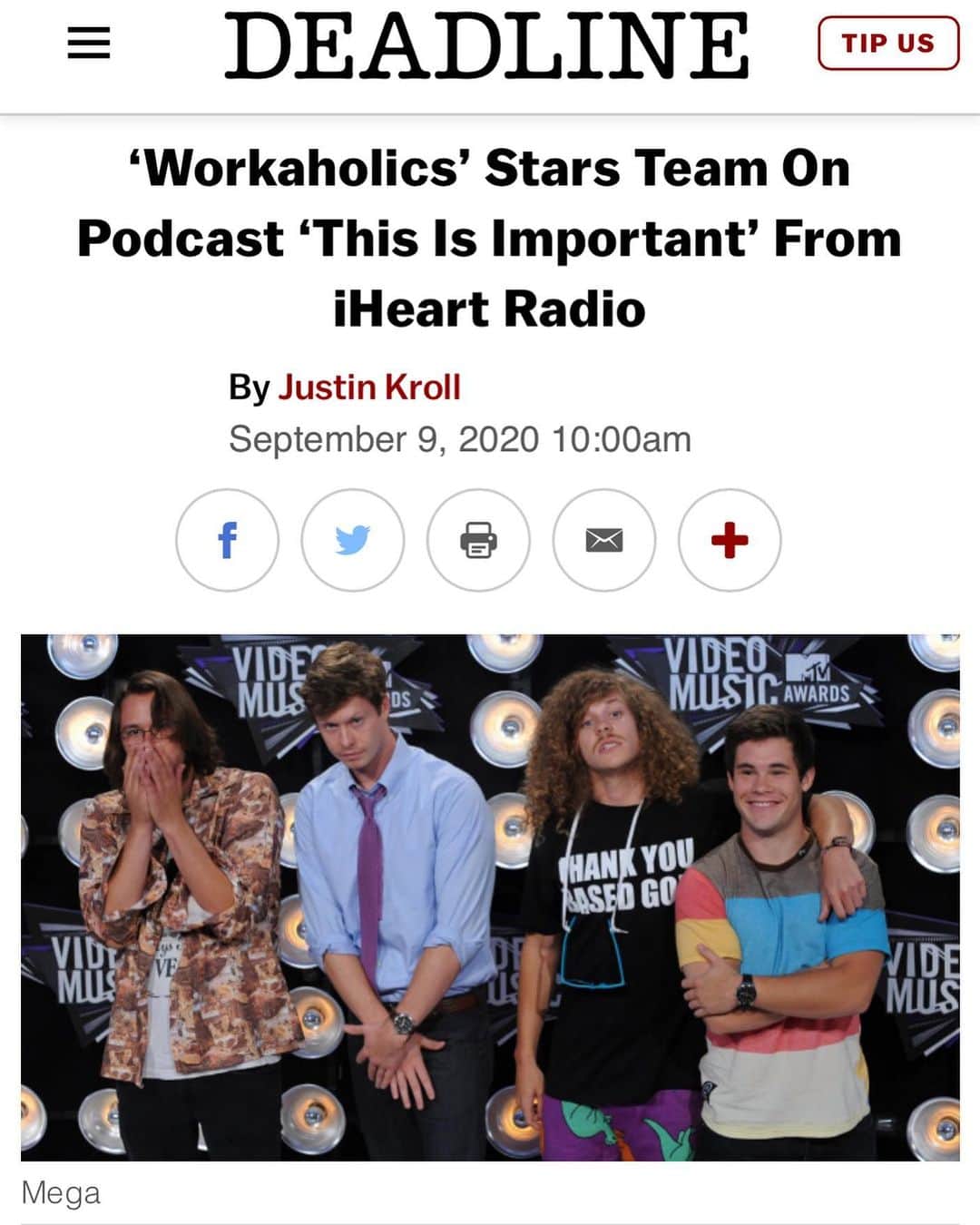 アダム・ディバインのインスタグラム：「THIS IS IMPORTANT. Very excited to hang with the dude crew every week. Come kick it and listen to us talk about everything important. We played F*ck, Marry, Kill with each other... let’s just say I’m lonely and figuratively very sore.」