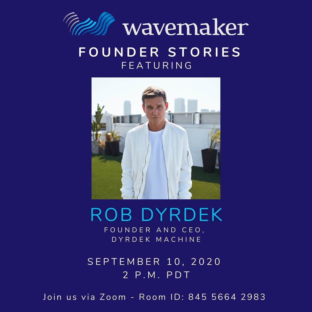 ロブ・ディアデックのインスタグラム：「Let’s Zooooomm!! Talking all things @dyrdekmachine and Venture Creation at the next Founder Stories with Wavemaker. (Link in bio)」