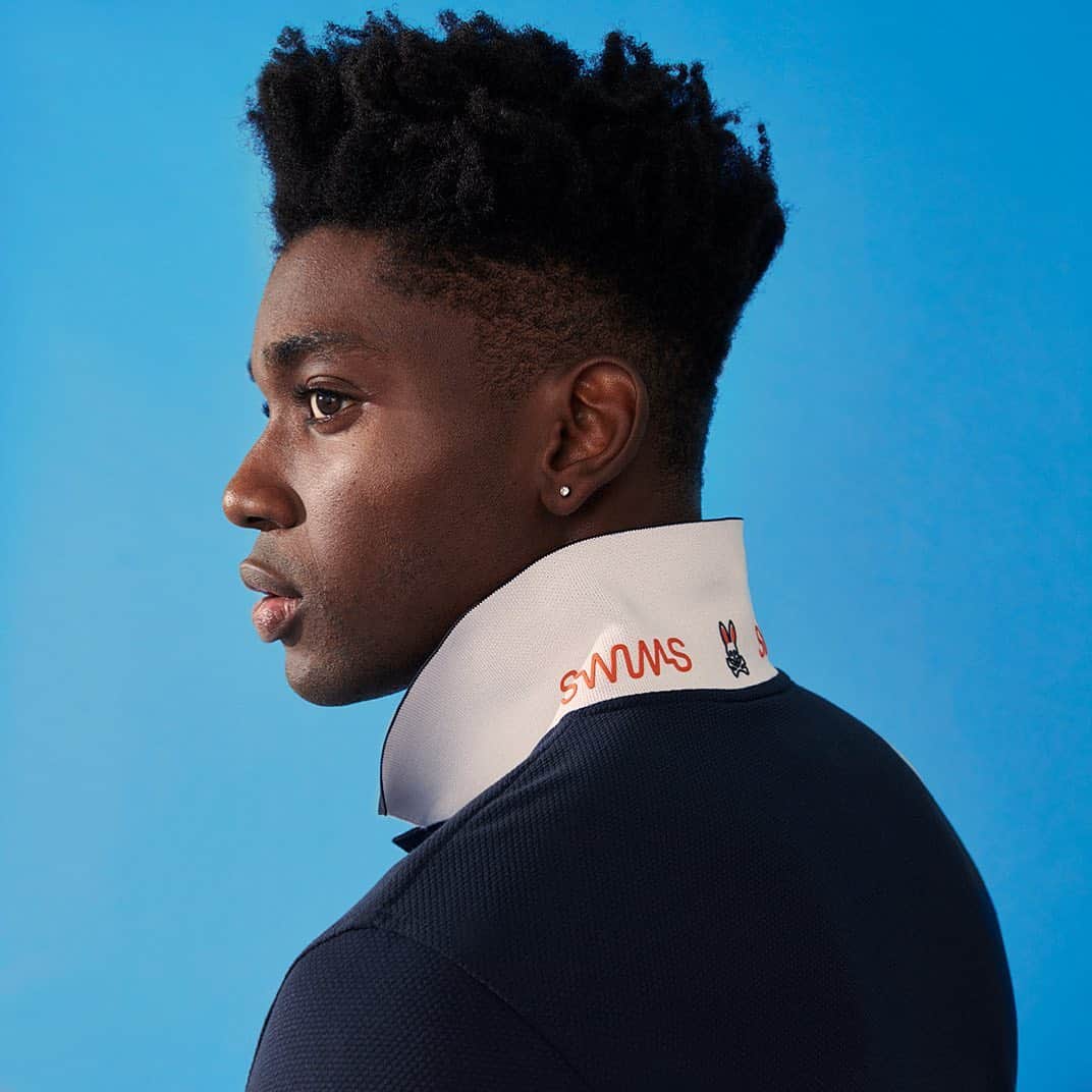スイムズのインスタグラム：「The @psychobunny x @swimsofficial APPAREL collection is here. New limited-edition polos, t-shirts + more from two fashion leaders, effortlessly merging their visions of street mixed with beach. #psychobunnyXSwims #makeyourmark #collaboration」