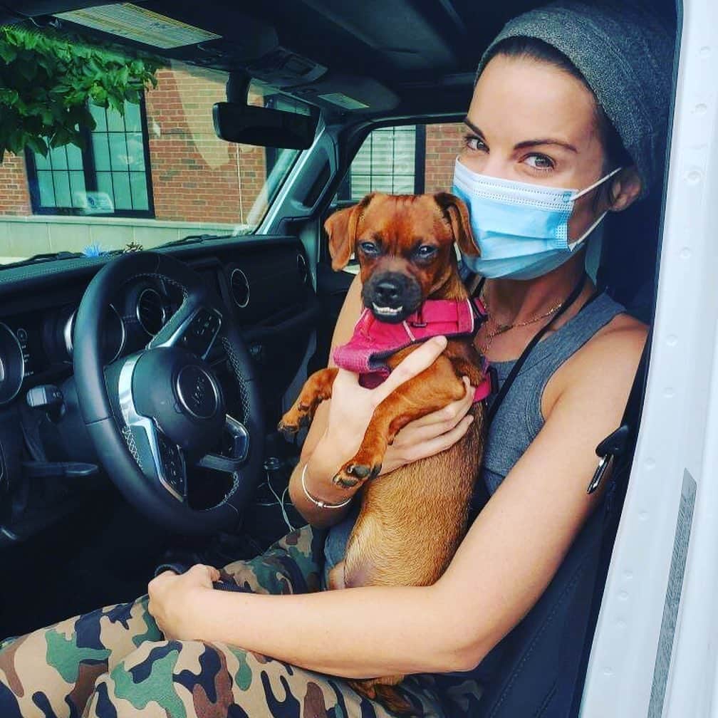 ジェイミー・アレクサンダーのインスタグラム：「So happy I finally got to meet little Ripley!! 😍 📸:@sweettlou I cant wait to dog sit!! #auntjaimie」
