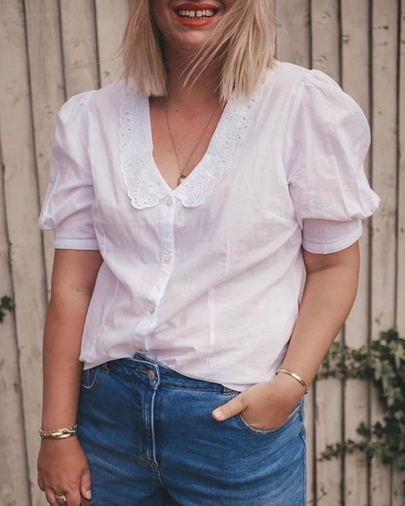 のインスタグラム：「*TRENDING* We're loving pretty collar blouses 😍✨ @life_with_ivycoco teams hers with trusty denim for a dreamy combo! ✔️ Tap to shop 🔎 Shirt: 481916 Shorts: 269750」