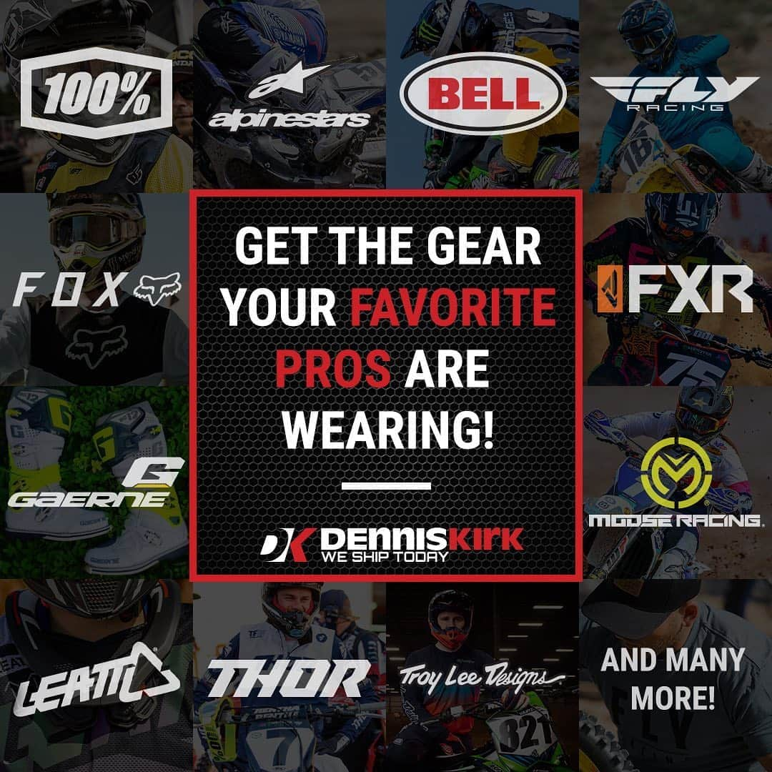 Racer X Onlineさんのインスタグラム写真 - (Racer X OnlineInstagram)「Get the gear your favorite pros are wearing at DennisKirk.com  Same Day Shipping on orders placed by 8PM CST  Free shipping on orders over $89 #denniskirk #weshiptoday #ridemorewaitless #onestopshop #motocross #dirtbike #gearup #honda #suzuki #husqvarna #yamaha #ktm #kawasaki #gear #samedayshipping #freeshipping #100percent #bellhelmets #flyracing #foxracing #fxrmoto #gaerne #gsonmyfeet #mooseracing #leatt #thormx #troyleedesigns #tld」9月11日 4時40分 - racerxonline