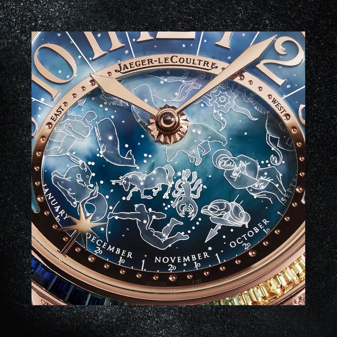 のインスタグラム：「Stellar treasure.  #RendezVous _ The night sky as it appears above Jaeger‑LeCoultre’s home in the Vallée de Joux. A hand-polished golden star is set on the edge of the dial, to be moved into position to mark the time of a special rendezvous. _ Rendez-Vous Celestial _ #JaegerLeCoultre #积家 #HomeofFineWatchmaking #RendezVous #Femininity #Style #Jewellery #Style #Gemstone #Art #ZodiacSigns #SavoirFaire #Design #ValleeDeJoux #Craftsmanship #Watchmaking #SwissWatch」