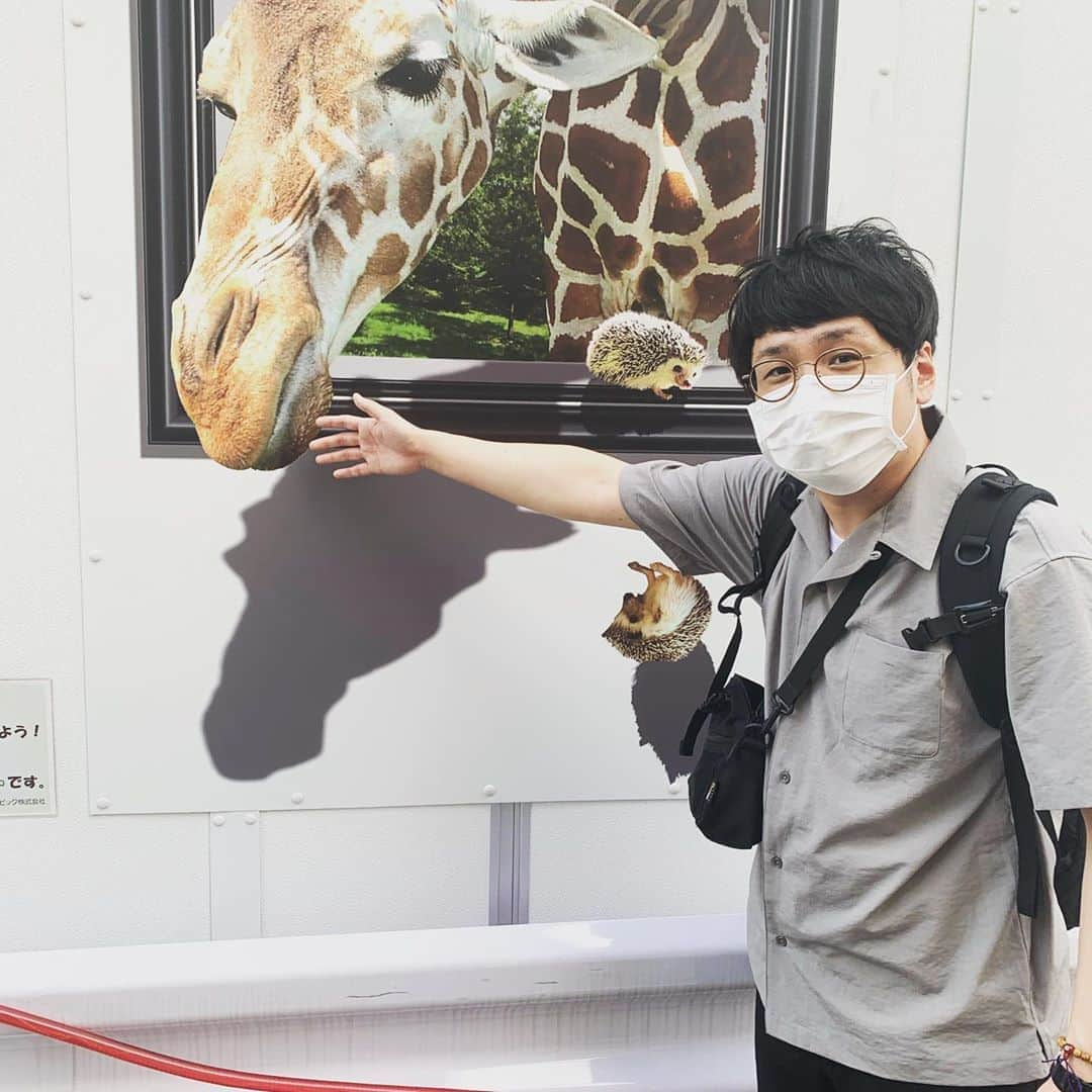 高野正成さんのインスタグラム写真 - (高野正成Instagram)「街にあったトリックアートで喜んでたな 頑張って欲しいね。  #壁 #絵 #安原カラス #キリン #トリックアート #メガネ #大荷物 #マスク #オリーブゴールド #サファリパーク」9月10日 20時52分 - takanomasanari