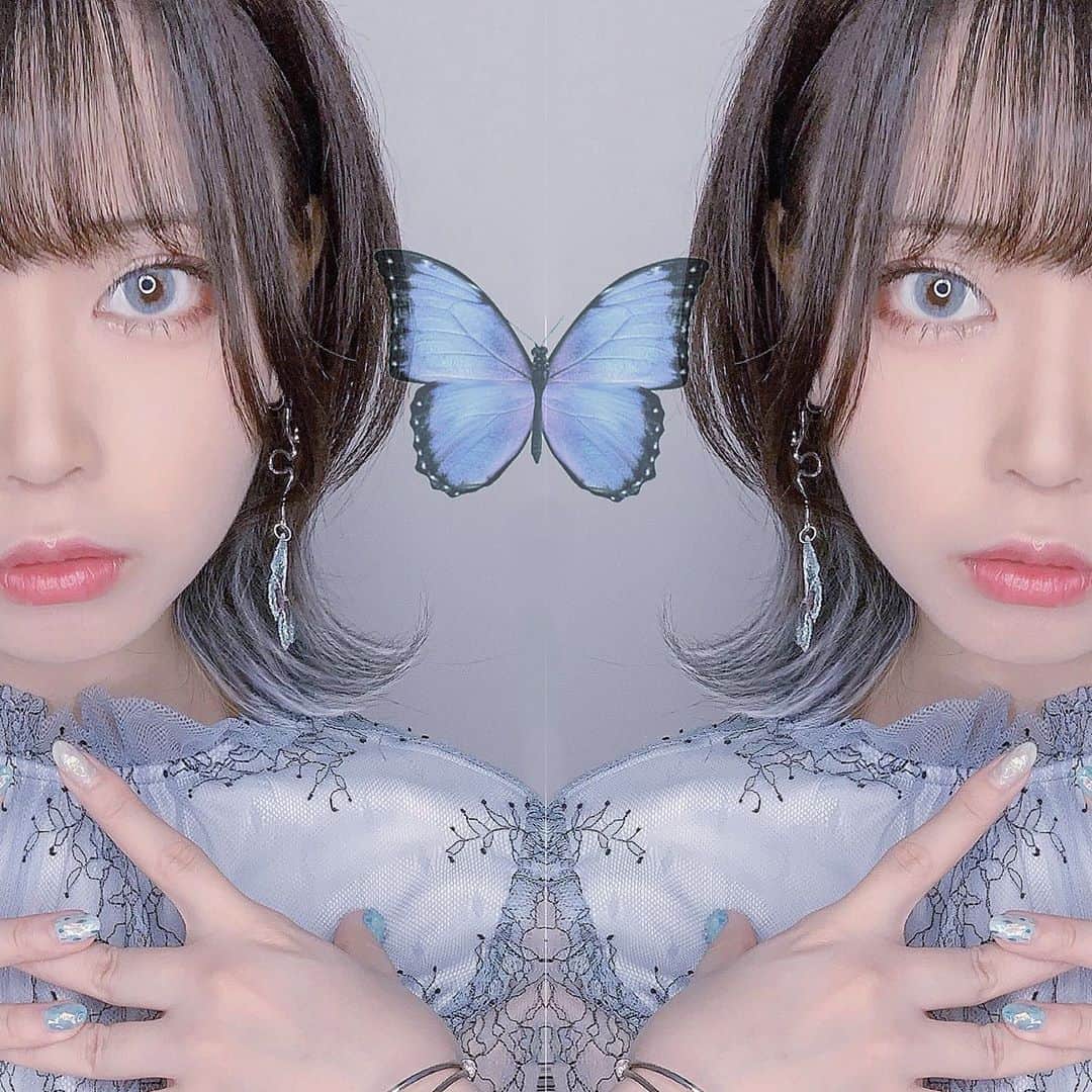 ねおきまこのインスタグラム：「🦋🦋🦋  #earring #pierce #butterfly #accessory #蝶 #blue #fashion」