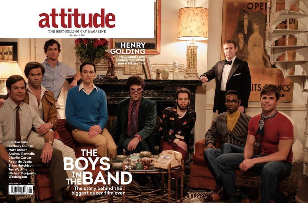 ジム・パーソンズのインスタグラム：「Thanks for a great feature on Boys in the Band, @attitudemag in the October issue, out now (😉). 📸 @sew_photo  Article by @johnharrisdunning @netflixfilm」
