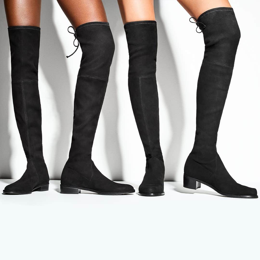 のインスタグラム：「We'll never get over over-the-knee boots. That's why we released even more heel heights this season, including a few returning favorites (hello, #MIDLAND). Explore our entire iconic stretch boot collection on stuartweitzman.com. #LOWLAND #StuartWeitzman」