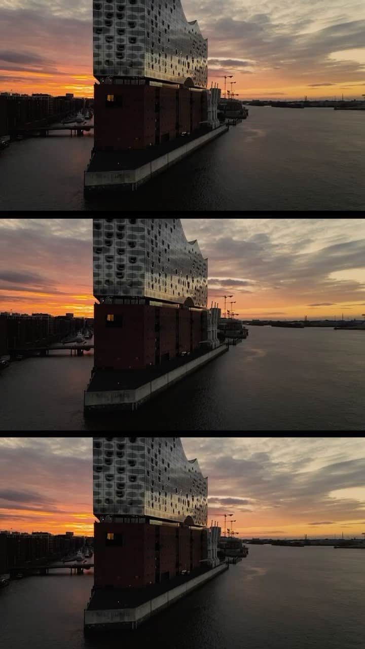 Thomas Kakarekoのインスタグラム：「Stunning sunrise by the Elbphilharmonie #hamburg #hh #elbphilharmonie #drone #dronephotography #dji #voyaged」