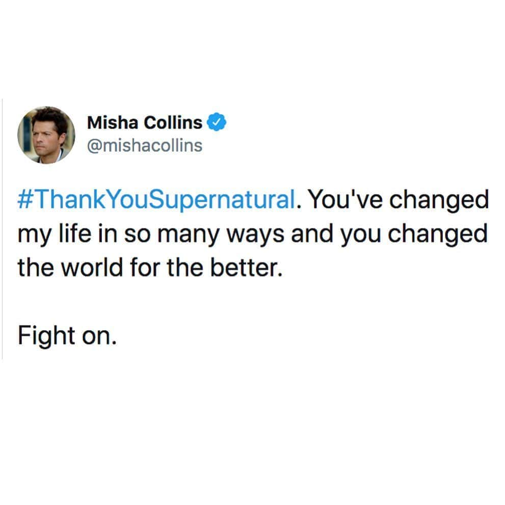 ミーシャ・コリンズさんのインスタグラム写真 - (ミーシャ・コリンズInstagram)「#ThankYouSupernatural. You've changed my life in so many ways and you changed the world for the better.   Fight on.」9月11日 2時32分 - misha