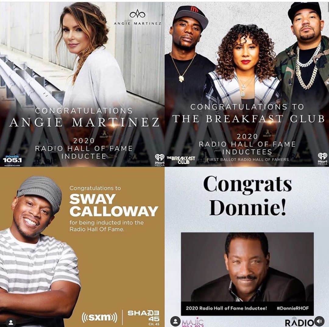 アンジー・マルチネスのインスタグラム：「seems they voted ya girl into the Radio Hall of Fame! 🤗🎉 Super honored to be going in with this group right here!  congratulations to my fellow inductees... @breakfastclubam @donniesimpsonsr @realsway 🥂」
