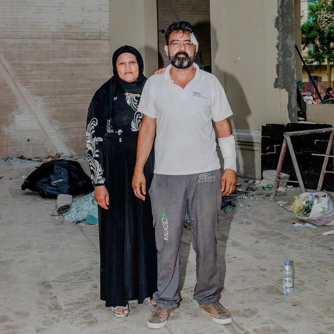 TIME Magazineさんのインスタグラム写真 - (TIME MagazineInstagram)「Riad Hussein Al Hussein and his wife Fatima Al Abid in the Mar Mikhael neighborhood of Beirut on Aug. 7. He was buying vegetables there three days earlier when he heard a small explosion. He asked the seller whether he thought it was a shell or a bomb, and where it had landed. "Our discussion lasted approximately one minute and was interrupted by another sound of explosion, one way louder,” he recalls. “I shouted and said we needed to hurry inside the shop, and that is when I was hit by the glass." He later went back to the building where he was injured to assist with cleaning up. "I wanted to help like I had been helped," he said. "I wanted to pay it forward." Read more, and see more pictures, at the link in bio. Photograph by @myriamboulos for TIME」8月18日 5時03分 - time