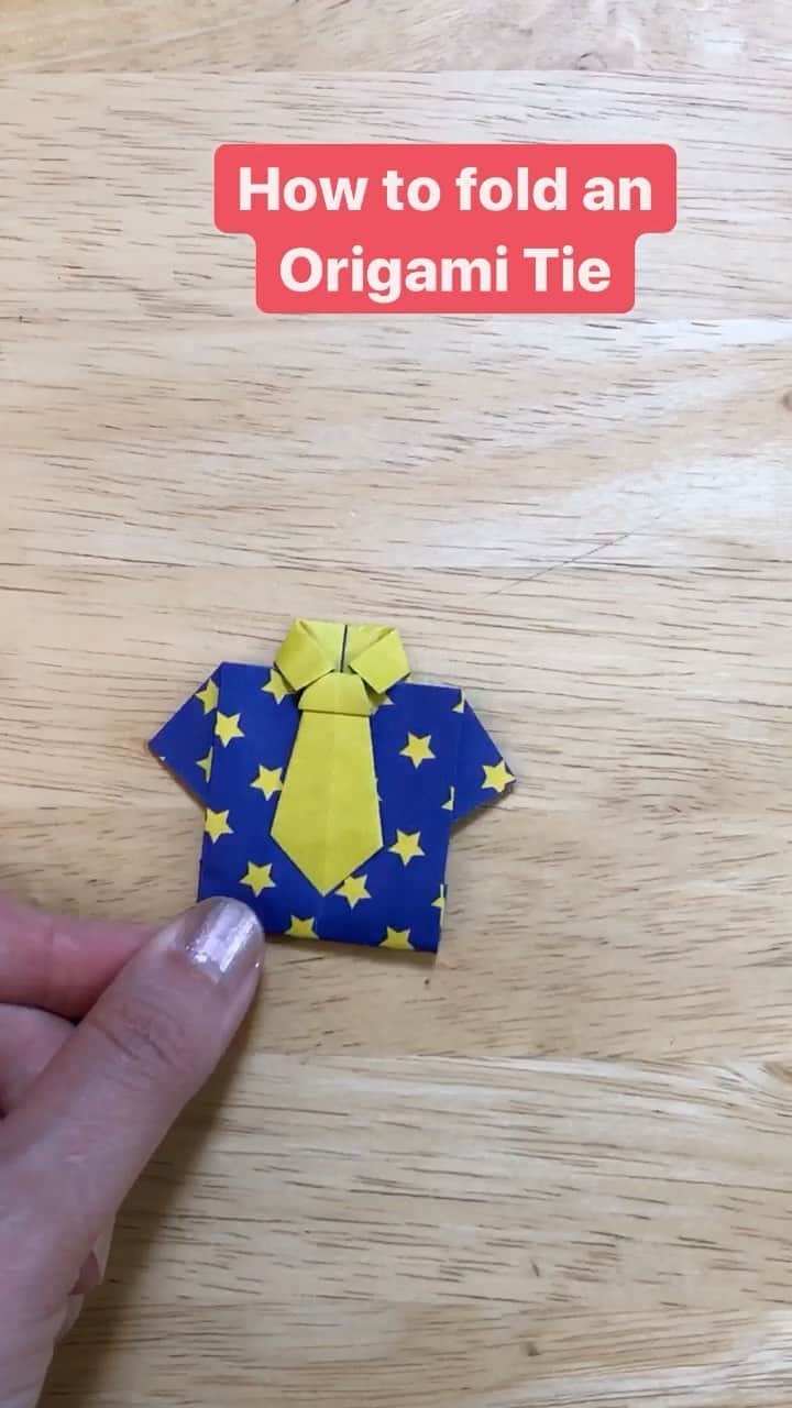 KATのインスタグラム：「How to fold an Origami Tie! I have a longer tutorial for both the shirt and tie on youtube!  #origami #origamitutorial #shirtandtie #折り紙　#howto #diy」