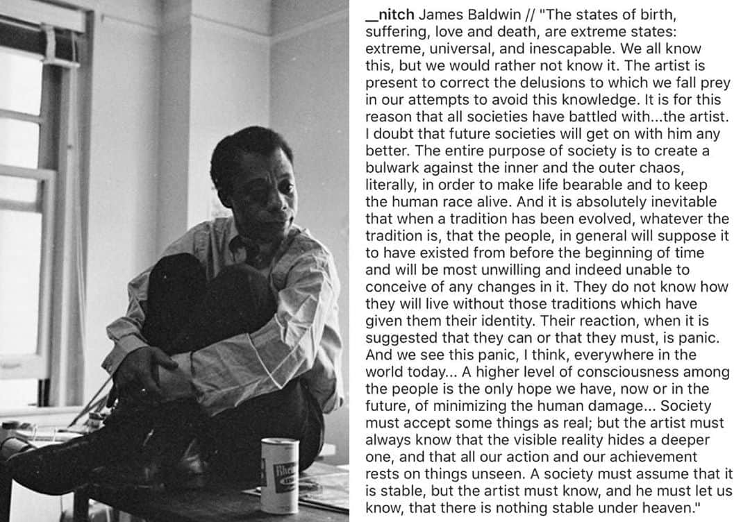 ナタリア・コルドバ・バックリーのインスタグラム：「“Society must accept some things as real; but the artist must always know that the visible reality hides a deeper one, and that all our action and achievement rest on things unseen...”  From the incomparable #JamesBaldwin   Quarantine resolutions from @__nitch」