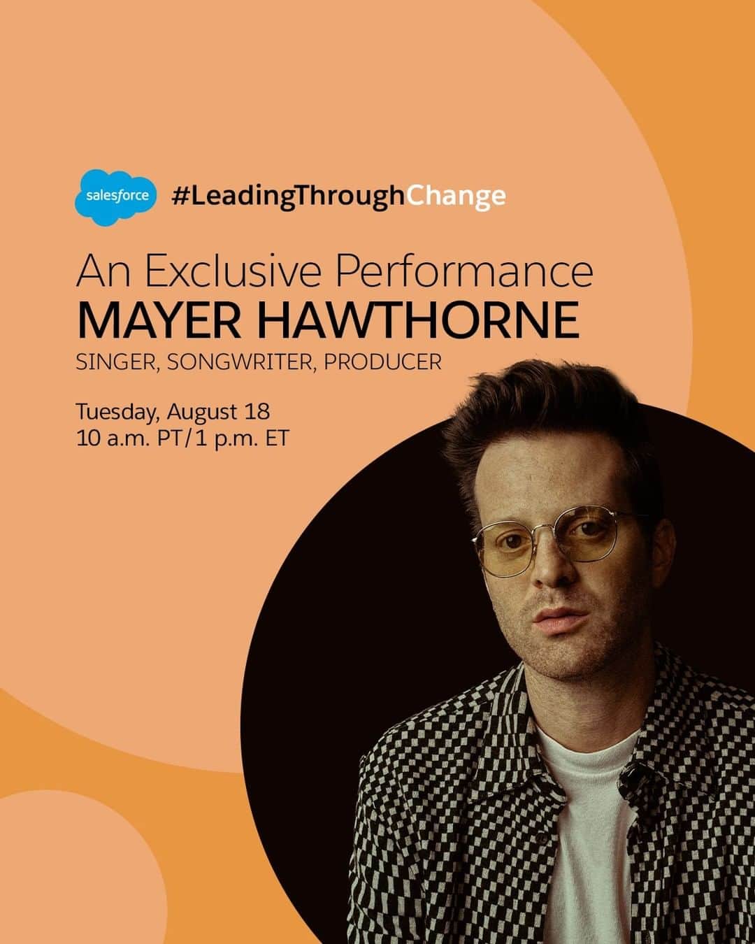 メイヤー・ホーソーンのインスタグラム：「Tune in tomorrow for a special LIVE performance and conversation on #LeadingThroughChange with @Salesforce. Link in story.」