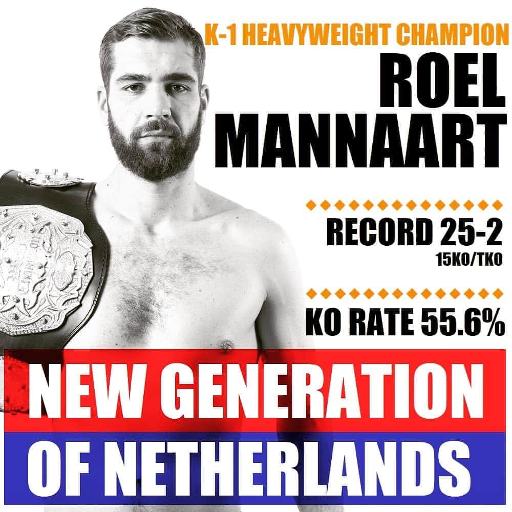 K-1【Official】さんのインスタグラム写真 - (K-1【Official】Instagram)「"NEW GENERATION OF NETHERLANDS" ROEL MANNAART  K-1 HEAVYWEIGHT CHAMPION  RECORD 25-2 15KO/TKO KO RATE 55.6％  #k1wgp #roelmannaart @roelmannaart」8月18日 21時07分 - k1wgp_pr