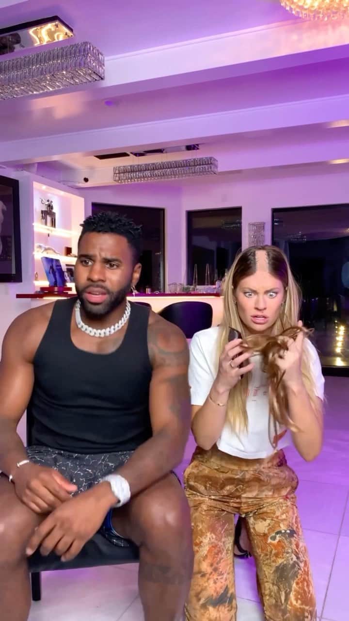 Hannah Stockingのインスタグラム：「I swear I’m a good barber 🤯😳 WAIT FOR IT @jasonderulo @jena」