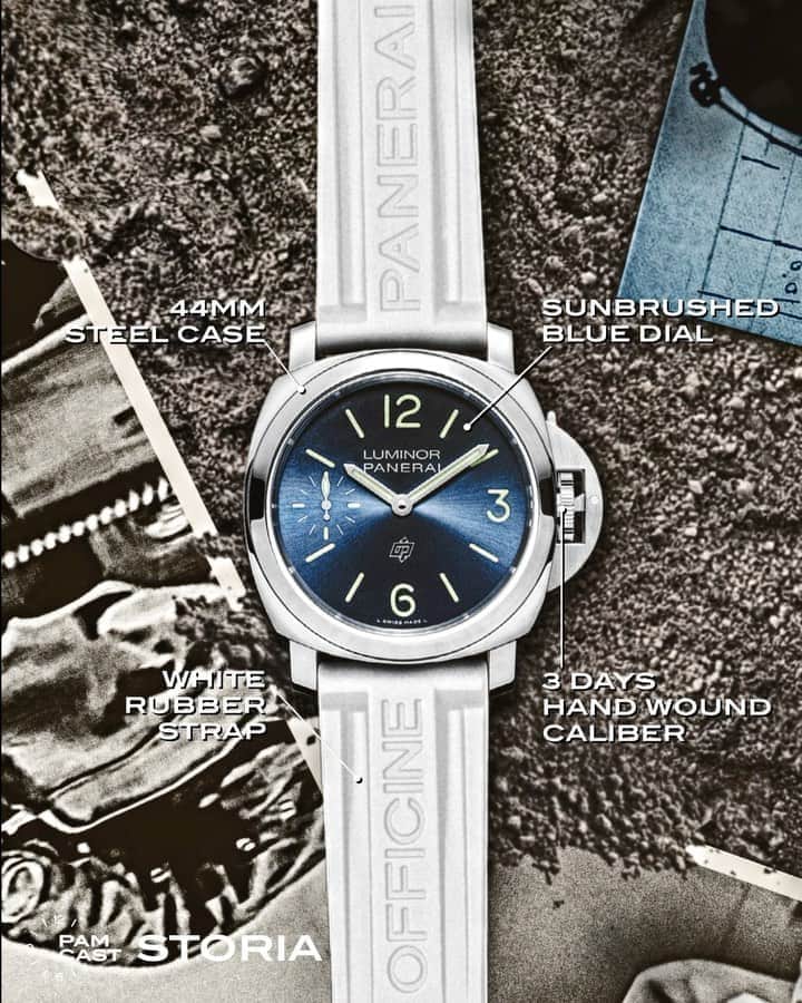 のインスタグラム：「The Summer Collection 2020.  White rubber strap, brilliant like the Italian Navy uniform.  Update the look of the your Luminor Blu Mare, purchase the strap at the link in Bio.  #Panerai #PamCast #PaneraiExperience #Luminor #PaneraiLuminor #pamily #paneristi #risti #watchfam #Watchuseek #BlueDial #paneraistrap #paneraiwatch #paneraipics #watchshot」