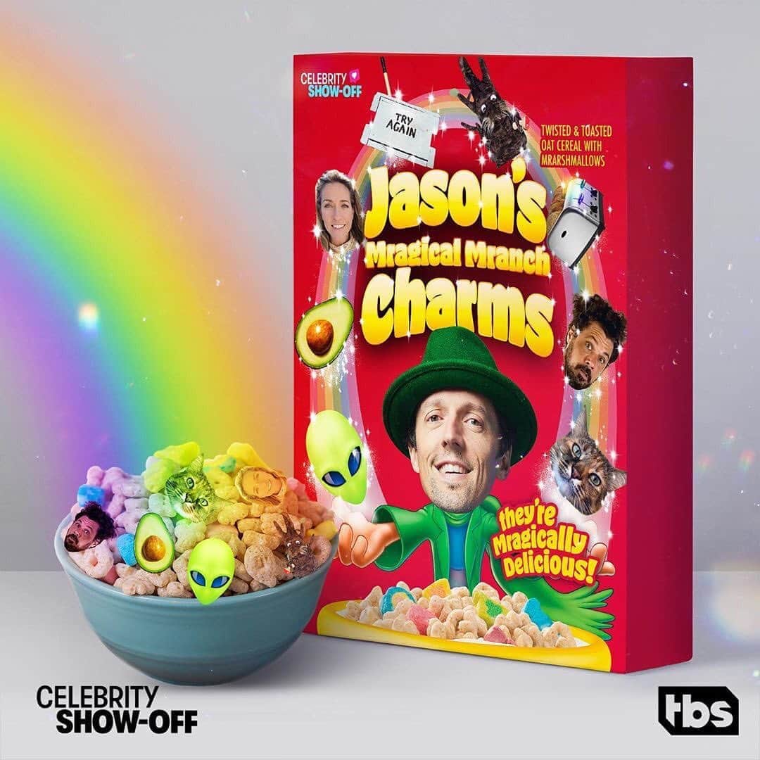 ジェイソン・ムラーズのインスタグラム：「Tonight at 10/9c on @tbsnetwork – the exciting conclusion to @celebshowoff! On tonight’s episode we devour a whole box of surreal. #celebshowoff」