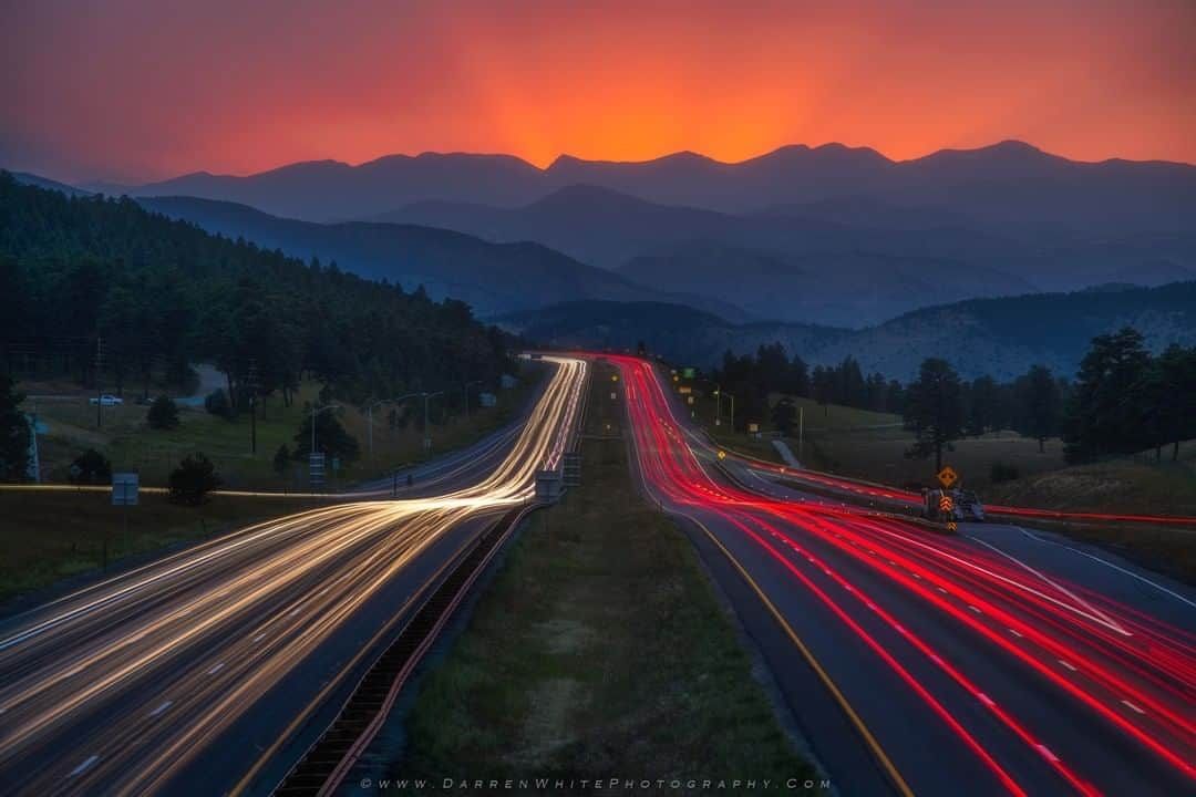 Sigma Corp Of America（シグマ）さんのインスタグラム写真 - (Sigma Corp Of America（シグマ）Instagram)「A beautiful yet poignant scene captured by @darren_white_photography just outside Denver, as people drive during rush hour -- going about their daily lives -- while wildfires raging hundreds of miles away contribute to an impossibly colorful horizon.  Captured with our SIGMA 24-105mm F4 DG OS HSM on a Nikon D850.  #sigmaphoto #sigma24105art #landscapephotography #sunset #sunsetphotography #colorado #denver #goldencolorado #rockymountains #highway #lighttrails #lighttrailphotography」8月18日 22時00分 - sigmaphoto