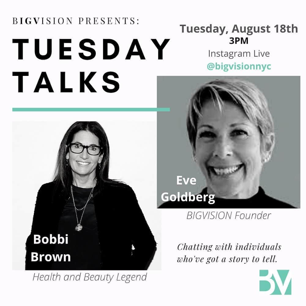 ボビー・ブラウンのインスタグラム：「To continue the excitement of the day, I’ll be going live a second time at 3PM with @evegoldberg, the remarkable founder of @bigvisionnyc — an organization very close to my heart. Join us live as we chat about ways to feel better by looking better, and how you look better when you feel better. I can’t wait.」