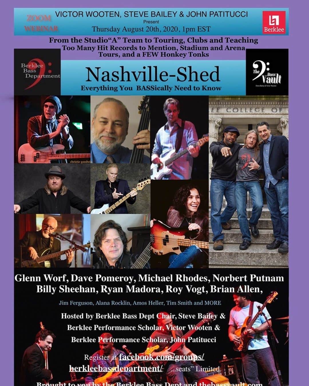 ヴィクター・ウッテンのインスタグラム：「Nashville, The World of Bass Free Webinar-Thursday 1 PM EDT - Register Below  The Nashville Music Scene is legendary. Writing, Recording, Tours, Business, Clubs, Schools, Publishing, etc.... An ever growing number of musicians have chosen Nashville as a place to launch their careers, and many choose it as a last stop on a long career path. Pop, Rock, Jazz, Metal... Nashville is NOT just the Country Music Capital of the World.  These Bassists encompass everything mentioned above, from the 60's all the way up to Today.   Welcome Glenn Worf, Dave Pomeroy, Michael Rhodes, Norbert Putnam, Billy Sheehan, Ryan Madora, Roy Vogt, Brian Allen..... and, Jim Ferguson, Alana Rocklin, Amos Heller, Tim Smith and MORE  LOOK OUT for other SURPRISE Guests as well!!   What are they up to? What are they practicing? What is their advice to students? What was their path to success? What can we all collaborate on to help get thru COVID? Hosted by Victor Wooten, John Patitucci, and Steve Bailey」