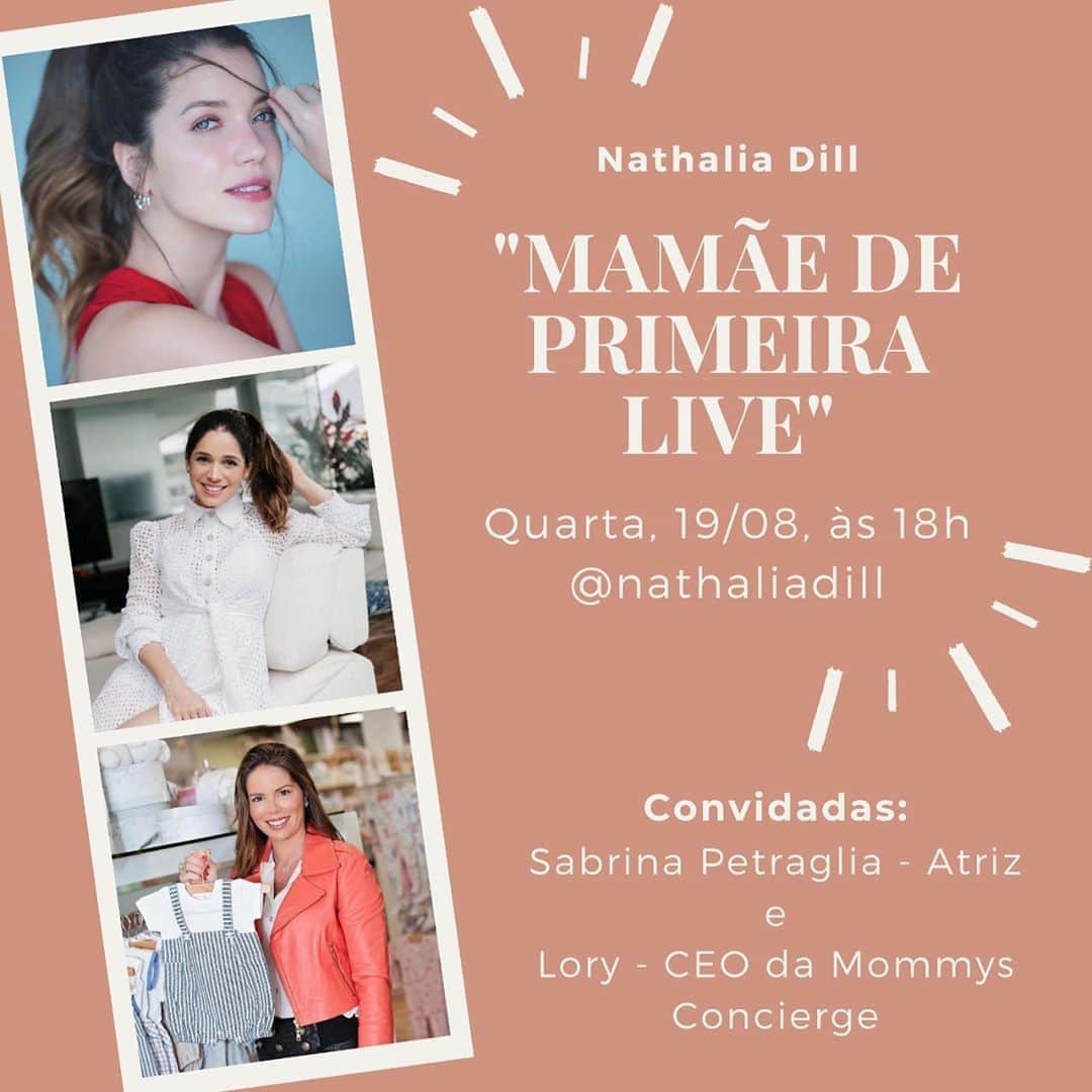 ナタリア・ディルのインスタグラム：「Amanhã, quarta-feira, às 18h, tem mais um “Mamãe de primeira live”! E, pra falar sobre o enxoval do bebê, e pegar umas dicas também 🤣, trago duas convidadas! @sabrinapetraglia, atriz, minha amiga e que está na segunda gravidez, também esperando uma menina. E a consultora Lory, Ceo da @mommysconcierge que está me ajudando a escolher tudo pra minha filha. Já mandem suas perguntas aqui nos comentários e espero vocês ao vivo amanhã! #MamaedePrimeiraLive」