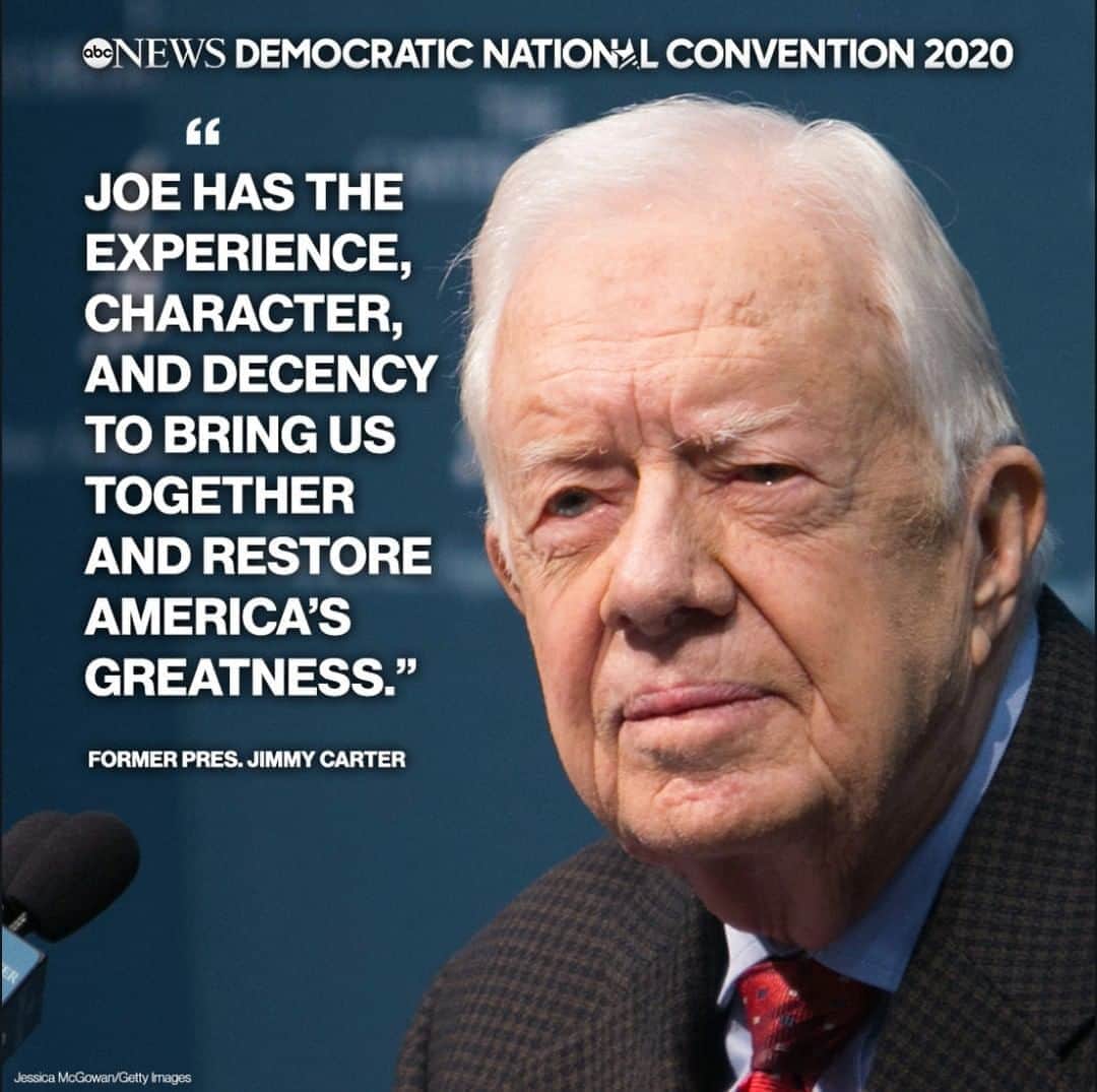 Good Morning Americaさんのインスタグラム写真 - (Good Morning AmericaInstagram)「Former President Jimmy Carter delivers message in support of Joe Biden at the #DemConvention: “Joe has the experience, character and decency to bring us together, to restore America’s greatness. We deserve a person with integrity.” See more at link in bio.」8月19日 11時10分 - goodmorningamerica