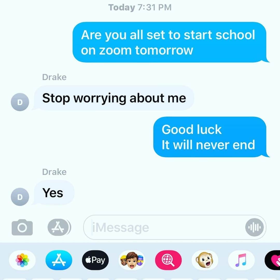 ヘザー・マクドナルドのインスタグラム：「My text conversation with my oldest son starting his senior year of High school. #parenting #zoom」