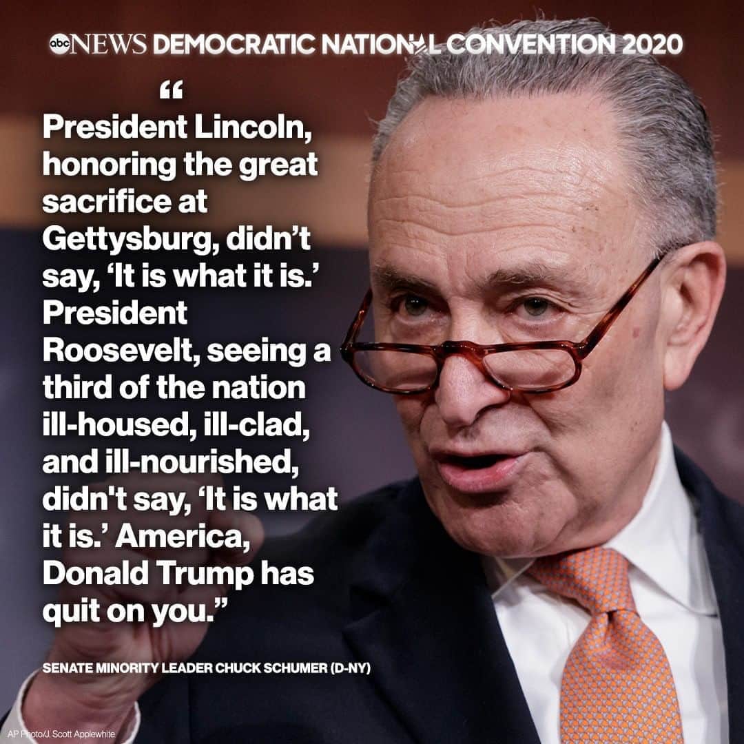 Good Morning Americaさんのインスタグラム写真 - (Good Morning AmericaInstagram)「"America, Donald Trump has quit on you."   Senate Minority Leader Chuck Schumer addresses the Democratic National Convention. See more at link in bio.」8月19日 11時37分 - goodmorningamerica