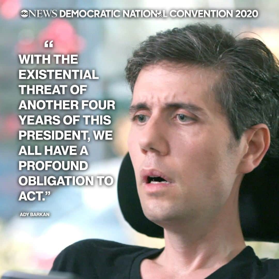 ABC Newsさんのインスタグラム写真 - (ABC NewsInstagram)「Ady Barkan, who was diagnosed with ALS in 2016, addresses the #DemConvention: “Today we are witnessing the tragic consequences of our failing health care system…with the existential threat of another 4 years of this president, we all have a profound obligation to act.”」8月19日 11時45分 - abcnews
