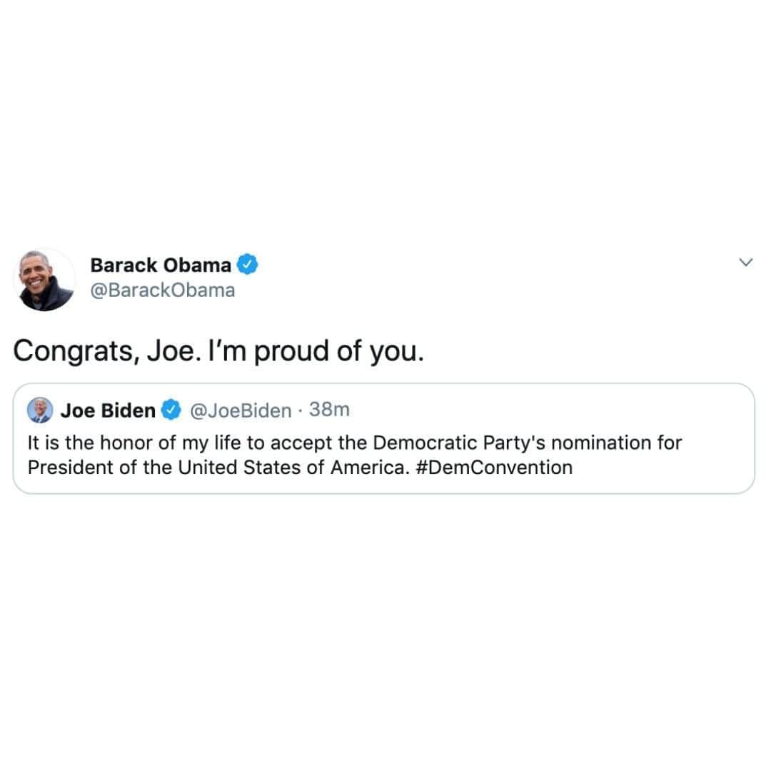 Good Morning Americaさんのインスタグラム写真 - (Good Morning AmericaInstagram)「Former President Barack Obama congratulates former Vice President Joe Biden on accepting the Democratic Party's nomination for President of the United States. See more at link in bio. #DemConvention」8月19日 12時05分 - goodmorningamerica