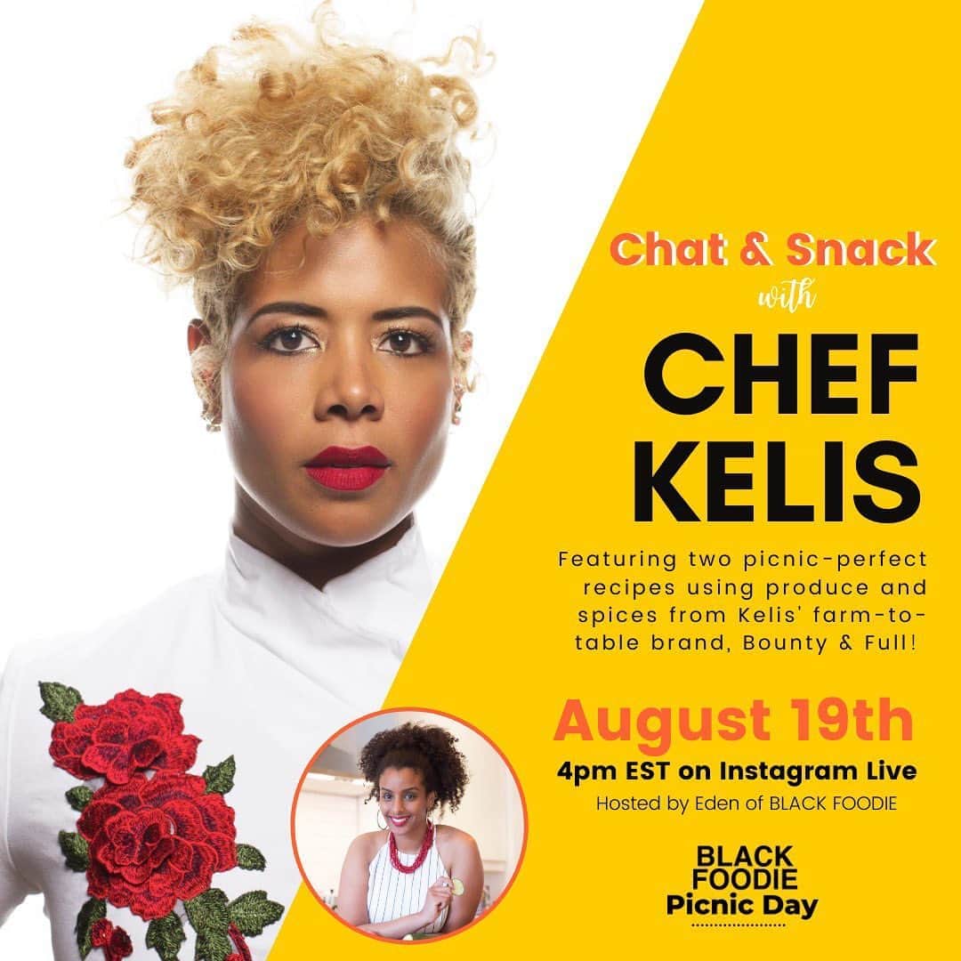 ケリスのインスタグラム：「Excited to partner with @blackfoodie.co to launch BLACK FOODIE Picnic Day (BFPD), a worldwide social media campaign aimed to encourage Black foodies to enjoy their favorite Afro-Caribbean dishes in the great outdoors. I’ll be chatting with @edenthefoodie over on BLACK FOODIE IG live today at 4pm EST/1pm PST. I’ll be hosting my own picnic here on the farm with dishes made from goodies found in my @bountyandfull GOLD MINE box and more!」