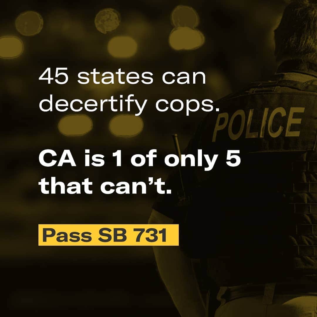 ハナー・ハートのインスタグラム：「Why are cops above the law? Why are there no consequences for misconduct? 🤔  OH WE KNOW WHY.  ☝️☝️☝️Click the link in my bio to learn and share about why we must pass #SB731.   CA lawmakers are playing political games with a bill that will remove the badges of abusive cops. We must PASS SB 731 #DecertifyPolice to keep our communities safe. Join me in fighting for #SB731.」