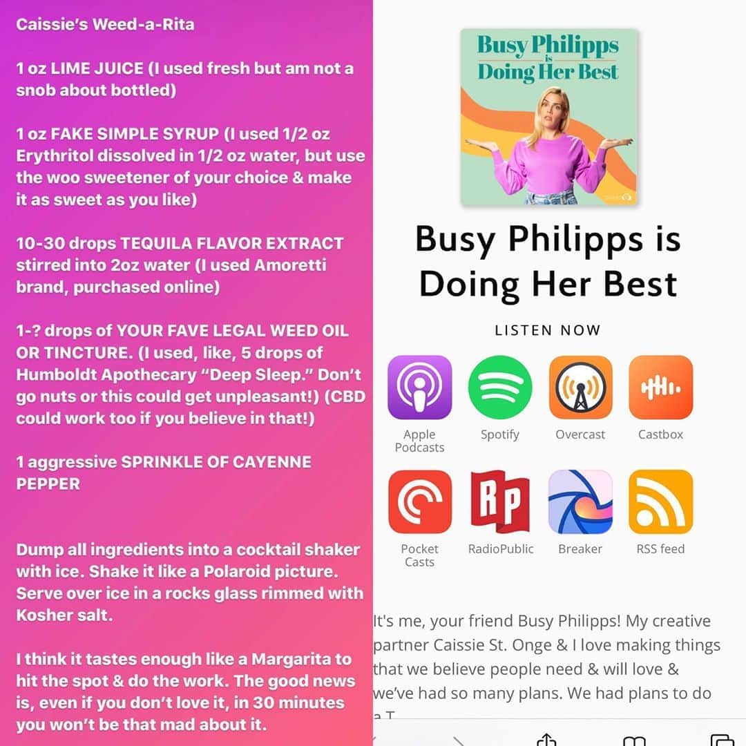ビジー・フィリップスさんのインスタグラム写真 - (ビジー・フィリップスInstagram)「Busy Philipps Is Doing Her Best ep 2 is up! ⭐️@bpisdoingherbest ⭐️ Did you listen??? FOR MY VISUAL LEARNERS! 1. Guest @carichampion is amazing- watch Cari and Jemele Stick To Sports TONIGHT on VICE @jemelehill 2. Doing my best as Birdie’s mom this week 3. My weird boob cup thing 4. Birdie is #cottagecore ; Cricket is OC Punk Bro 5. @tira_tira_tira is Gym teacher cute; my *own* #cottagecore (don’t tell Birdie) 6. Caissie‘s @instacais WEEDa Rita recipe and please subscribe🙏! 7. LYRICS TO THEME SONG by @realjonathancoulton ✨PLUS A BONUS PIC -we didn’t talk about this but this was a screenshot my agent sent me from my photo shoot over the weekend. I was NOT DOING MY BEST in this PIC but I was DOING SOMETHING! It made me laugh very hard. Enjoy. ✨ #busyphilippsisdoingherbest」8月20日 10時12分 - busyphilipps