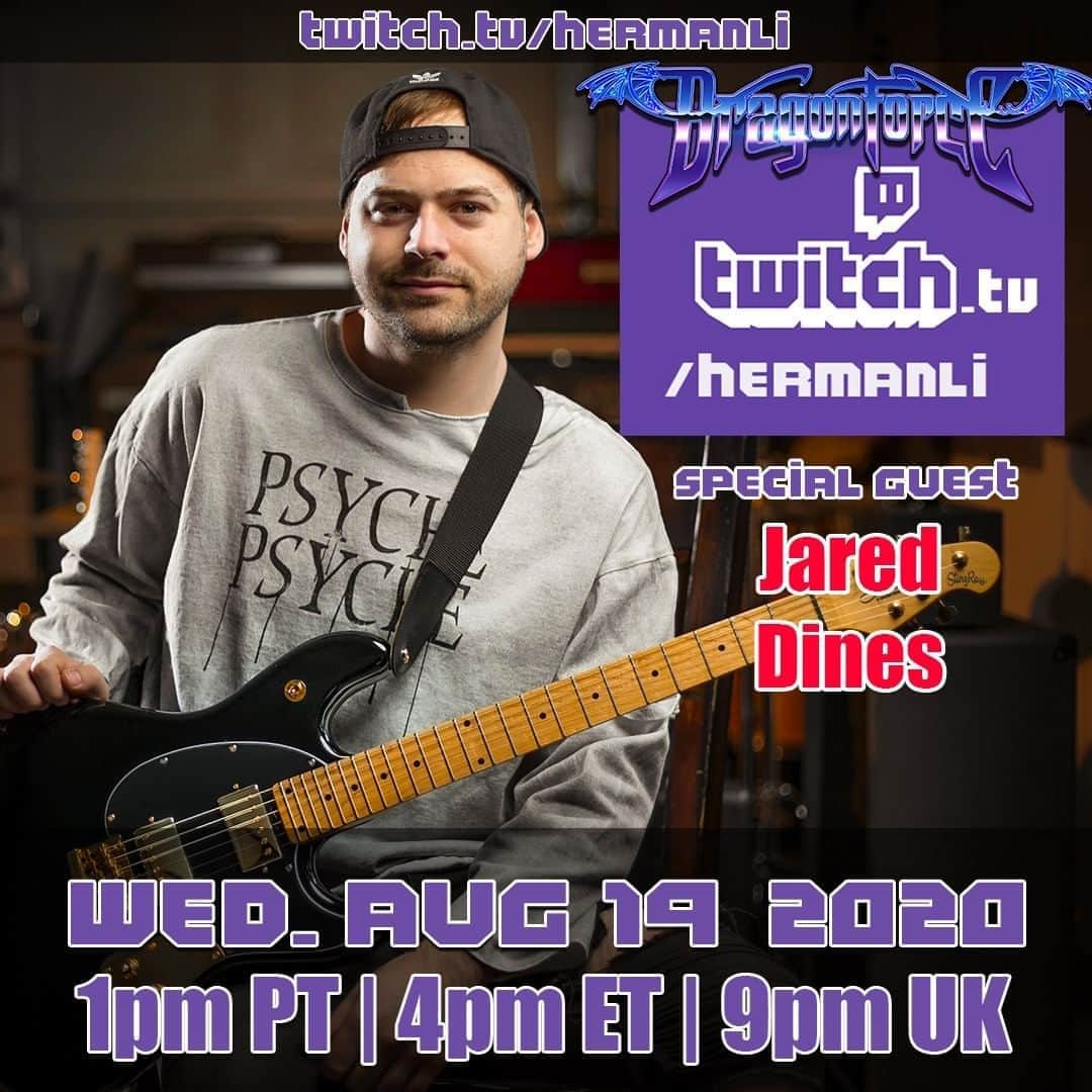 ハーマン・リさんのインスタグラム写真 - (ハーマン・リInstagram)「Today I am hanging and jamming with Jared Dines @j4r3dd1n3s . We gonna check out Jared's new signature guitar and shred it some! Starts 1pm PT / 4pm ET / 9pm UK on twitch.tv/hermanli  #dragonforce #hermanli #jareddines #twitch #ernieball #ernieballmusicman #djent」8月20日 1時58分 - hermanli