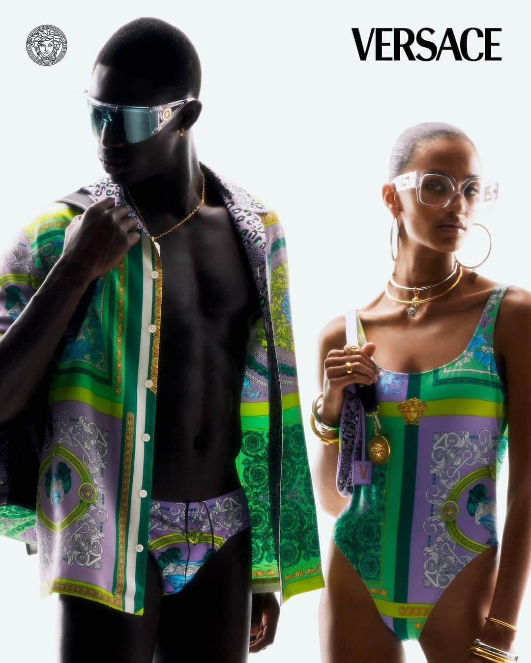 のインスタグラム：「Future-focused - eyewear and beach-ready styles for summer feature in the #VersaceFlash21 Collection. View all the new designs through the link in bio.  Photography: @arnaudlajeunie」