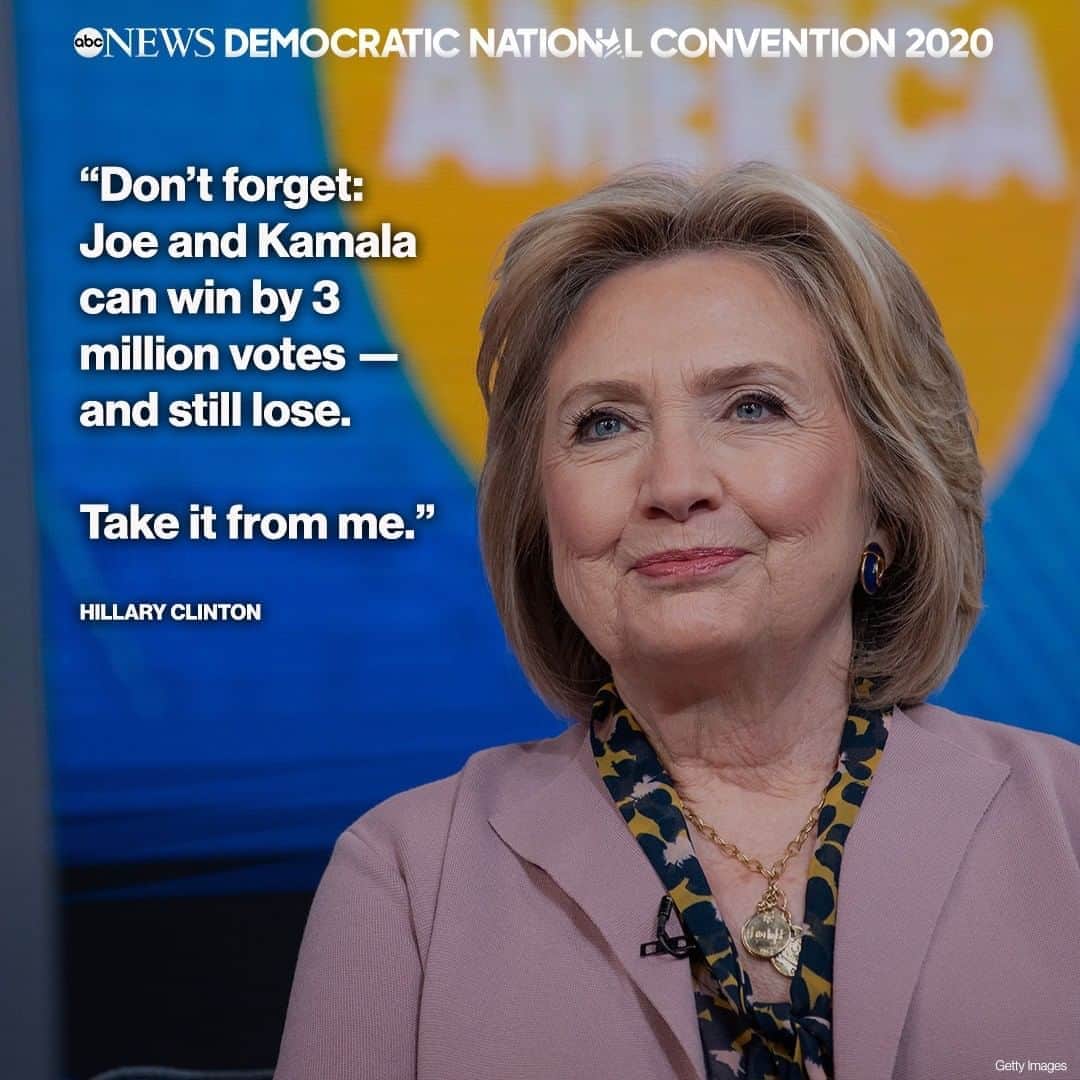 ABC Newsさんのインスタグラム写真 - (ABC NewsInstagram)「Hillary Clinton: "Don't forget: Joe and Kamala can win by 3 million more votes and still lose. Take it from me." #DemConvention」8月20日 11時51分 - abcnews