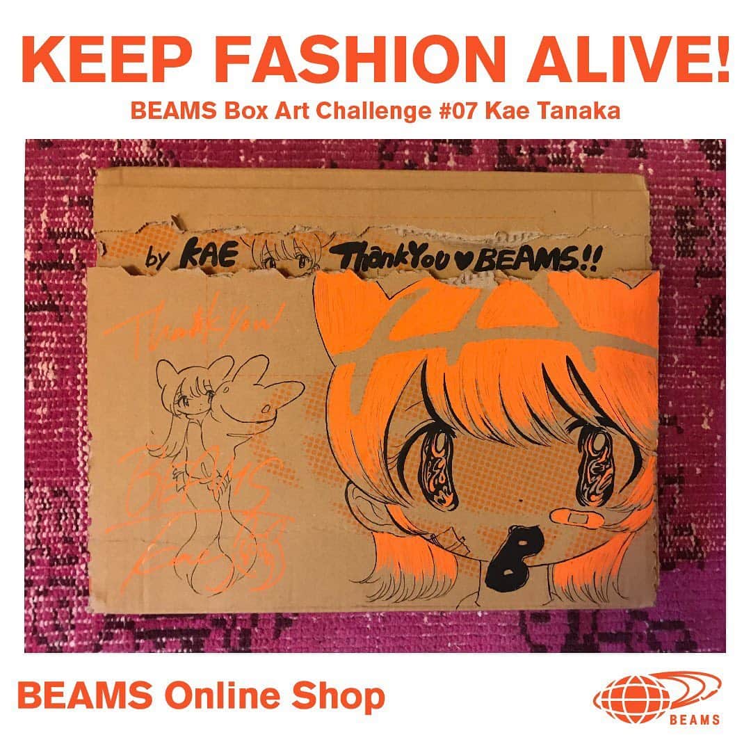 のインスタグラム：「BEAMS Box Art Challenge ビームスが掲げる「#KeepFashionAlive」のメッセージに共感したアーティスト達が ビームス公式オンラインショップの段ボールをキャンバスにそれぞれの作品に仕上げていく「BEAMS Box Art Challenge」   オーダーした商品が手元に届いた時のワクワク感、ファッションの楽しさ、 ハッピーな気持ちをアーティストそれぞれが、ひとつのアートピースへ仕上げたボックスを紹介していきます。   第7弾はデジタルネイティブ世代のアーティストのひとりであり、SNSを通し数多くの反響を呼んでいる、田中かえさん。 ビームスの象徴である地球儀マークが可愛い女の子に大変身！迷いなくペンを動かす貴重な制作風景も是非ご覧ください。  田中かえ 1995年神奈川県横浜市生まれ。多摩美術大学美術学部情報デザイン学科メディア芸術コース卒業。 手塚治虫や吾妻ひでおから影響を受け、Tumblrでイラストを発表しSNSで注目を集めたデジタルネイティブ世代のアーティスト。 日本の古き良き時代の漫画やアニメーションの雰囲気を持ちながら新しい感覚で作品を発表している。 Instagram：https://www.instagram.com/kaechanha24... Twitter：https://twitter.com/helloverysunday   —————————————  「#KeepFashionAlive」プロジェクトとは、外出自粛が続いた期間に、BEAMSスタッフ一人ひとりが感じた ”ファッションのチカラ”を動画やライブコマース、各種のオンラインコンテンツで発信するものです。  #KeepFashionAlive #BEAMSBoxArtChallenge #BEAMS #ビームス #tuperatupera」