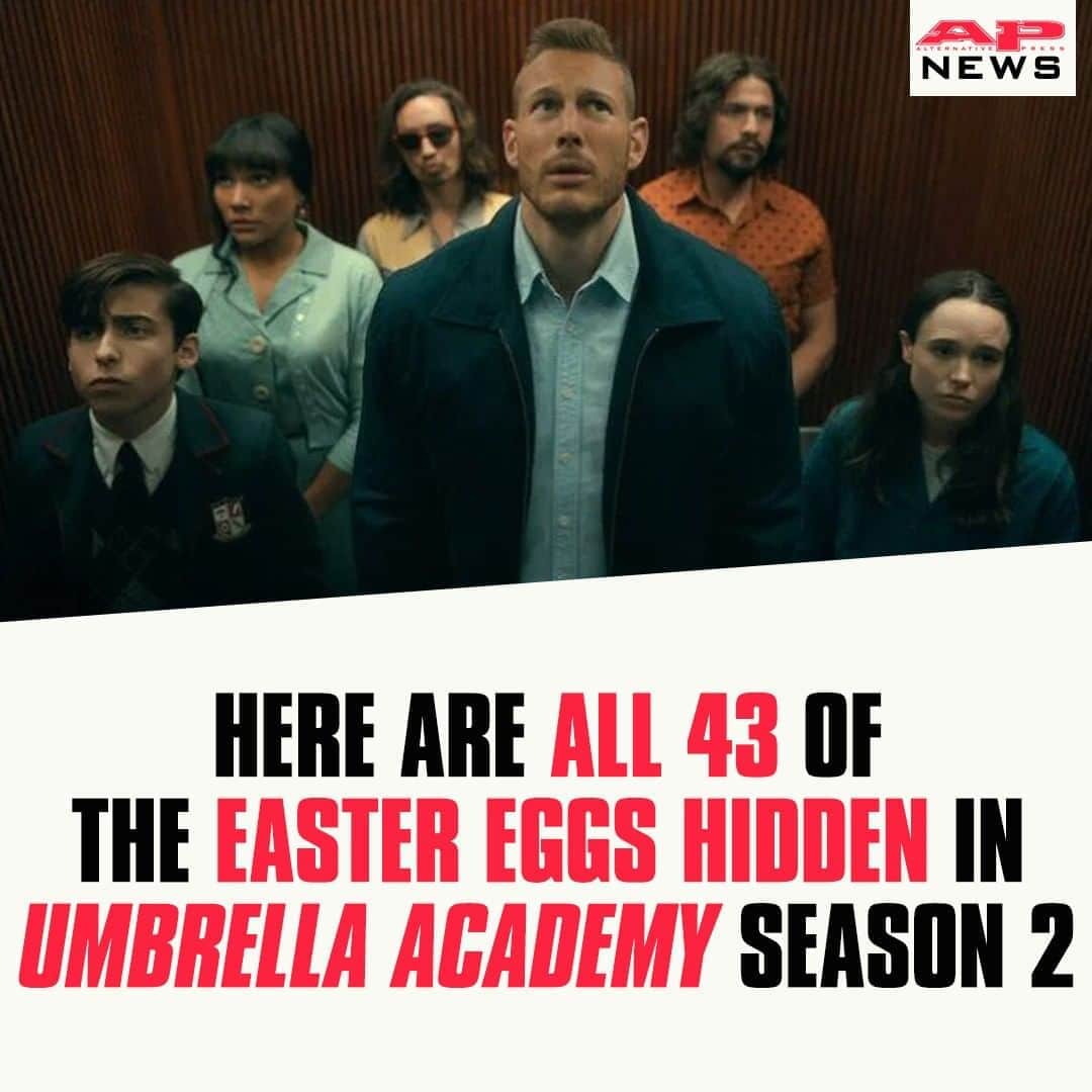 Alternative Pressさんのインスタグラム写真 - (Alternative PressInstagram)「WATCH: You can all stop looking because ‘The @UmbrellaAcad' just revealed where all 43 of those hidden Easter eggs are located in season 2 ⁠ LINK IN BIO⁠ .⁠ .⁠ .⁠ #theumbrellaacademy #umbrellaacademy #theumbrellaacademynetflix #theumbrellaacademyseason2  #umbrellaacademyseason2 #theumbrellaacademydallas #umbrellaacademydallas #theumbrellaacademyeastereggs #umbrellaacademyeastereggs #theumbrellaacademygabrielba #umbrellaacademynetflix #netflix #altpress #alternativepress」8月20日 12時00分 - altpress