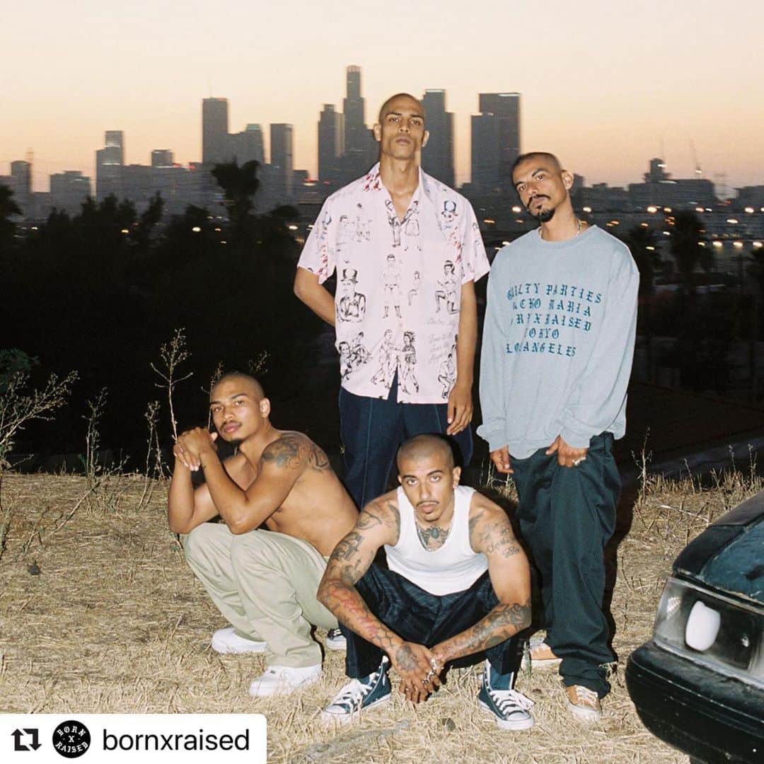 Daizo Yoshiokaのインスタグラム：「#Repost @bornxraised with @make_repost ・・・ Bornxraised x Wacko Maria • Drops tomorrow (Thursday August 20th) at Noon pacific time on www.Bornxraised.com • foto @jacobmessex95 styling @dalil0.o @jsejse / @geronmckinley @phxvv @joeymfwolfe @prohibited.amor」