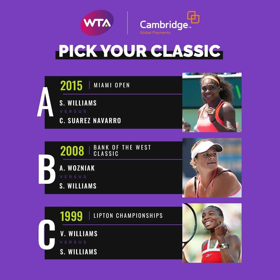 WTA（女子テニス協会）さんのインスタグラム写真 - (WTA（女子テニス協会）Instagram)「🗳 Vote for your favorite match and enjoy it on our YouTube channel and Facebook page this Saturday, August 22nd, at 10am ET/3pm BST. What's your pick this week?  🍿 Presented by Cambridge Global Payments.」8月20日 17時21分 - wta