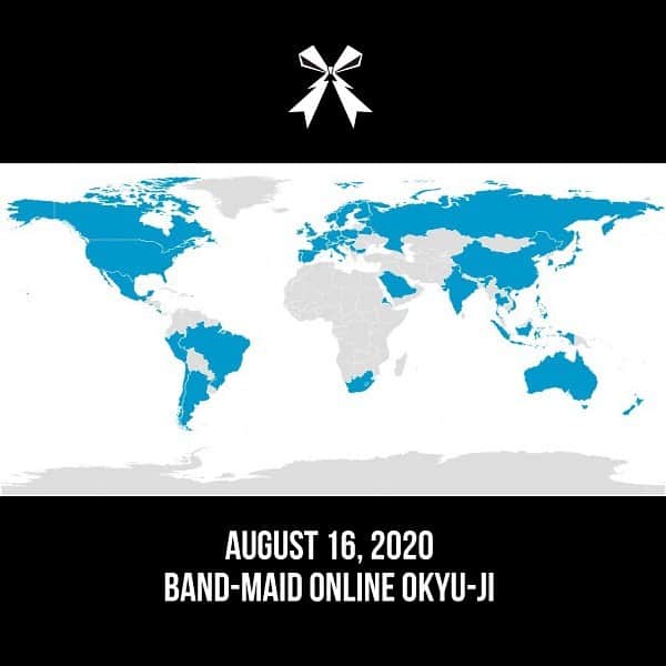 BAND-MAIDさんのインスタグラム写真 - (BAND-MAIDInstagram)「【NEWS】 Our last two BAND-MAID ONLINE OKYU-JI have been viewed by people in over 50 countries around the world. We hope we can OKYU-JI to your country soon. Where are you from? https://bandmaid.tokyo/contents/334081  Archive ticket now on sale.  #bandmaidokyuji #bandmaid」8月20日 18時21分 - bandmaid.jp