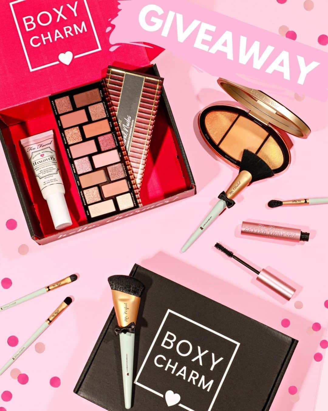 Too Facedさんのインスタグラム写真 - (Too FacedInstagram)「GIVEAWAY ALERT!! 🎉 (Winners have been contacted via DM) We are SO excited to partner with our babes @BoxyCharm to give THREE lucky winners EVERYTHING in this photo! 💖 Prize pack includes: Born This Way Eye Shadow Palette, Turn Up the Light Highlighting Palette, Hangover Primer, Better Than Sex Mascara, Mr. Perfect Foundation Brush, Mr. Right 5 Piece Brush Set, Mr. Chiseled Contour Brush, AND a 6 month free subscription to @Boxycharm!⁣⁣ ⁣⁣ HOW TO ENTER:⁣⁣ 💕 LIKE & SAVE this post⁣⁣ 💕 FOLLOW @TooFaced and @Boxycharm⁣ 💕 TAG 2 besties (they must be following, too!)⁣⁣ 💕 For additional entries comment with a ✨ on our most recent posts!⁣ (US & CAN ONLY) Giveaway ends 8/27 & the winners will be contacted via DM. GOOD LUCK! ⁣ #giveaway #boxycharm #toofaced」8月21日 5時00分 - toofaced